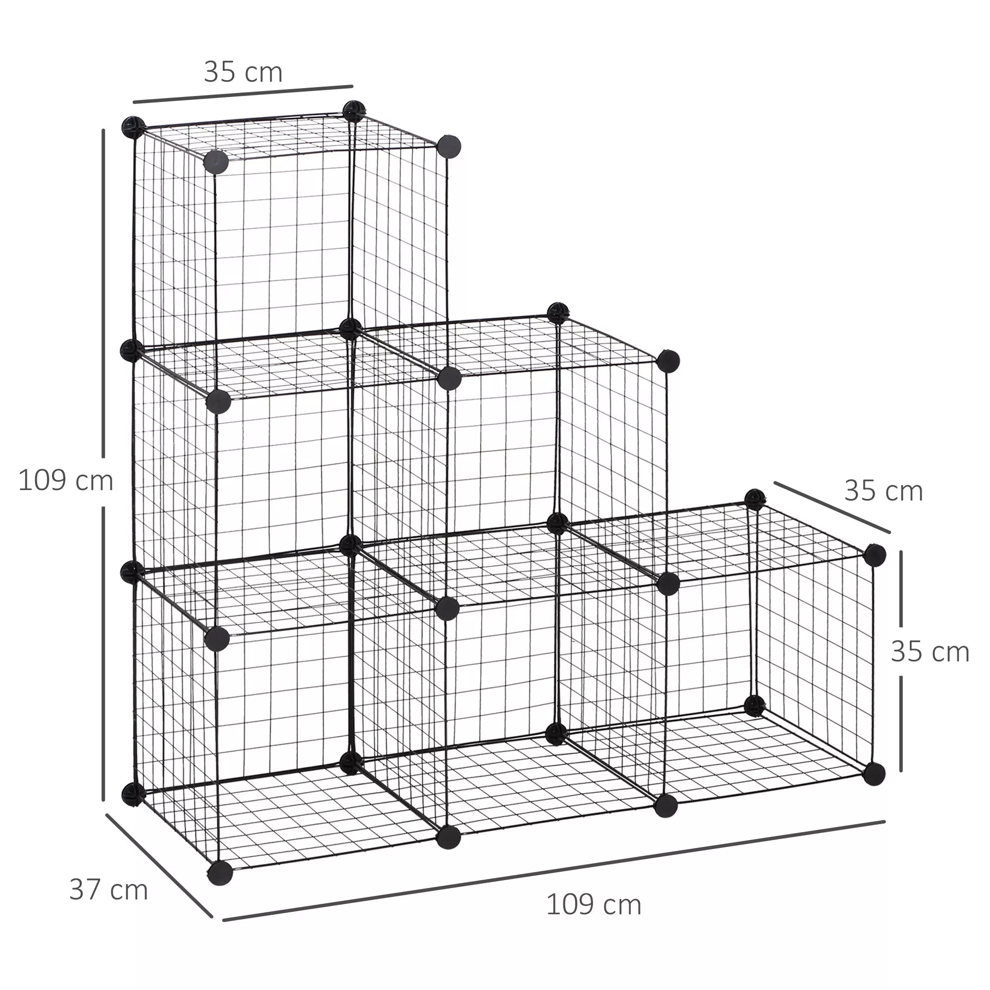 Metalinė kubelių lentynėlė, reguliuojama kubelių spintelė drabužiams, knygoms, žaislams, lanksti, 109 (ilgis) x 37 (plotis) x 109 (aukštis) cm, juoda