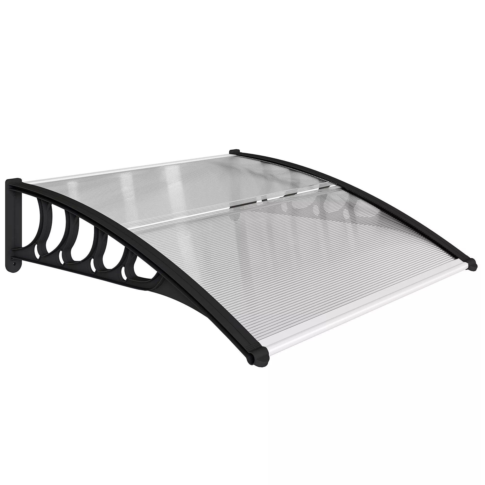 Stogelis prie įėjimo durų/langų, atsparus oro sąlygoms, skaidrus, su aliuminio jungiamosiomis juostomis ir polikarbonatu, 103x96,5x27 cm, juodos spalvos