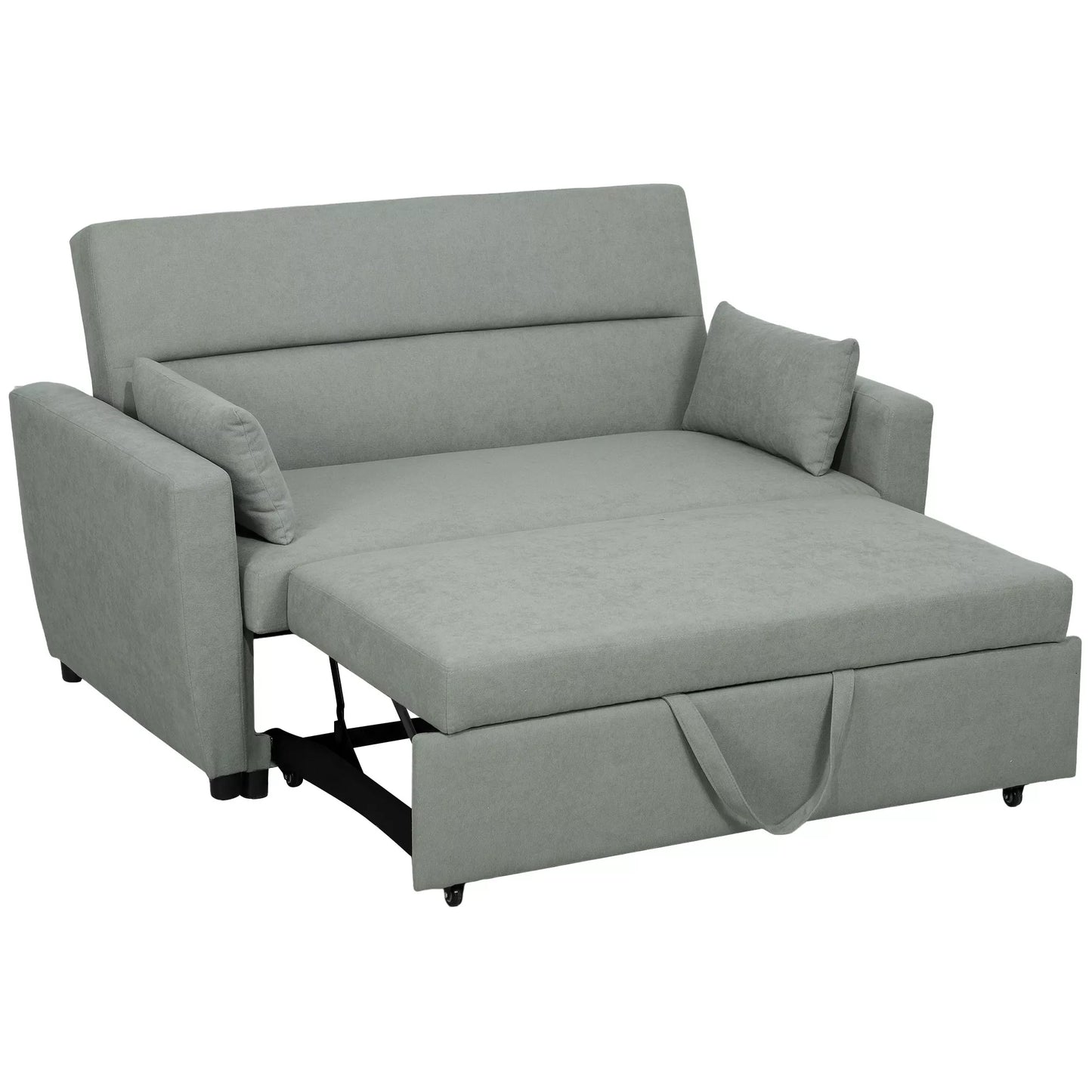 2 vietų sofa su miegojimo funkcija, reguliuojama atlošo atrama, minkštasuolis, aksomo išvaizda, svetainei, miegamajam, šviesiai pilka