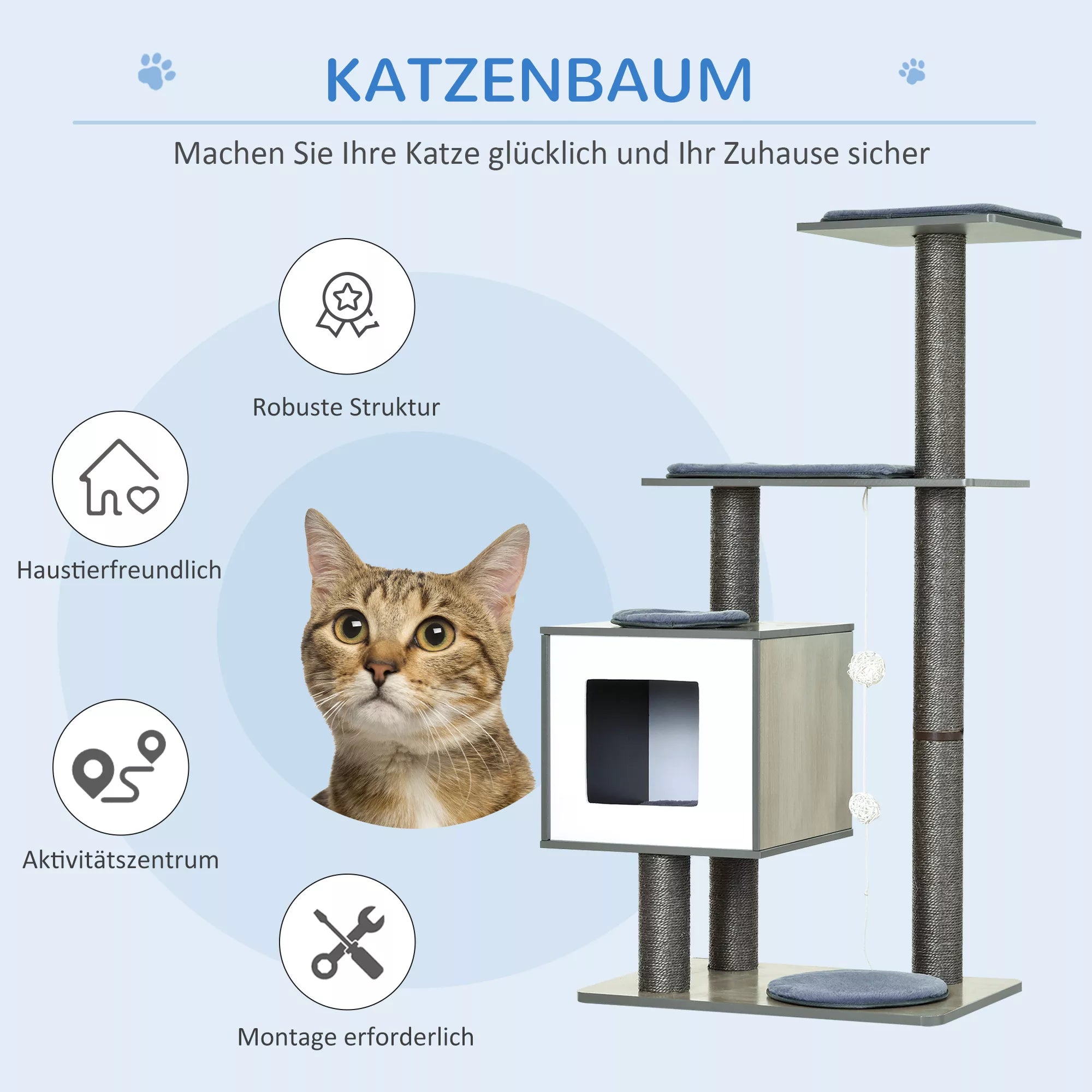 Katės braižymo medis Katės medis Katės žaislas Laipiojimo medis Sizalis Paminkštintas gulėjimo paviršius su kamuoliuku Pilkos spalvos 71,5 x 49,5 x 120 cm