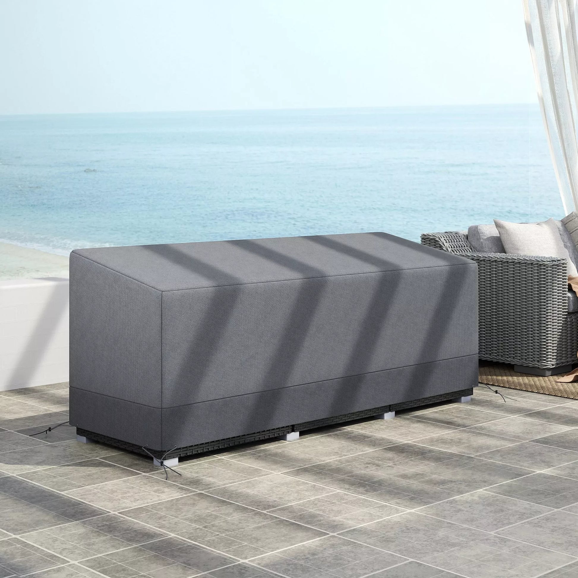 Sodų baldų apsauginis dangtis, atsparus žiemai, vandeniui, UV spinduliams, 600D Oxford audinys, 190,5 x 72 x 76 cm, šviesiai pilkos spalvos