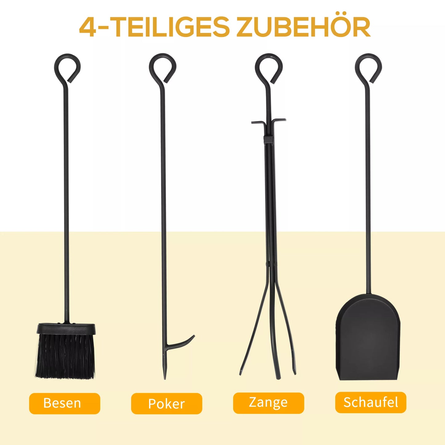 Malkų stovas židiniui su įrankių rinkiniu, malkų laikiklis, plienas, juodas 75 x 30 x 60 cm