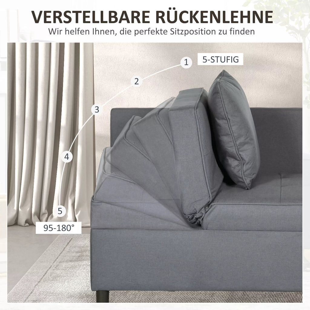 Miegamoji sofa-lova, 2 vietų fotelis su miegojimo funkcija, sulankstomas minkštasuolis su 2 pagalvėlėmis, su lino imitacijos apmušalu, tamsiai pilka