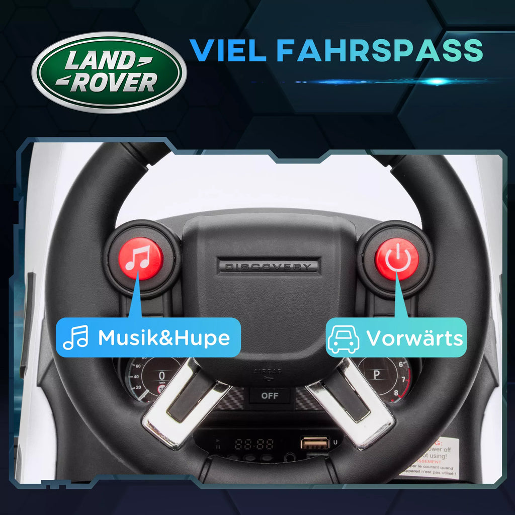 Elektrinis vaikų automobilis 6 V, „Land Rover“, važiavimo/stumimo režimas, žibintai, muzika, baltas