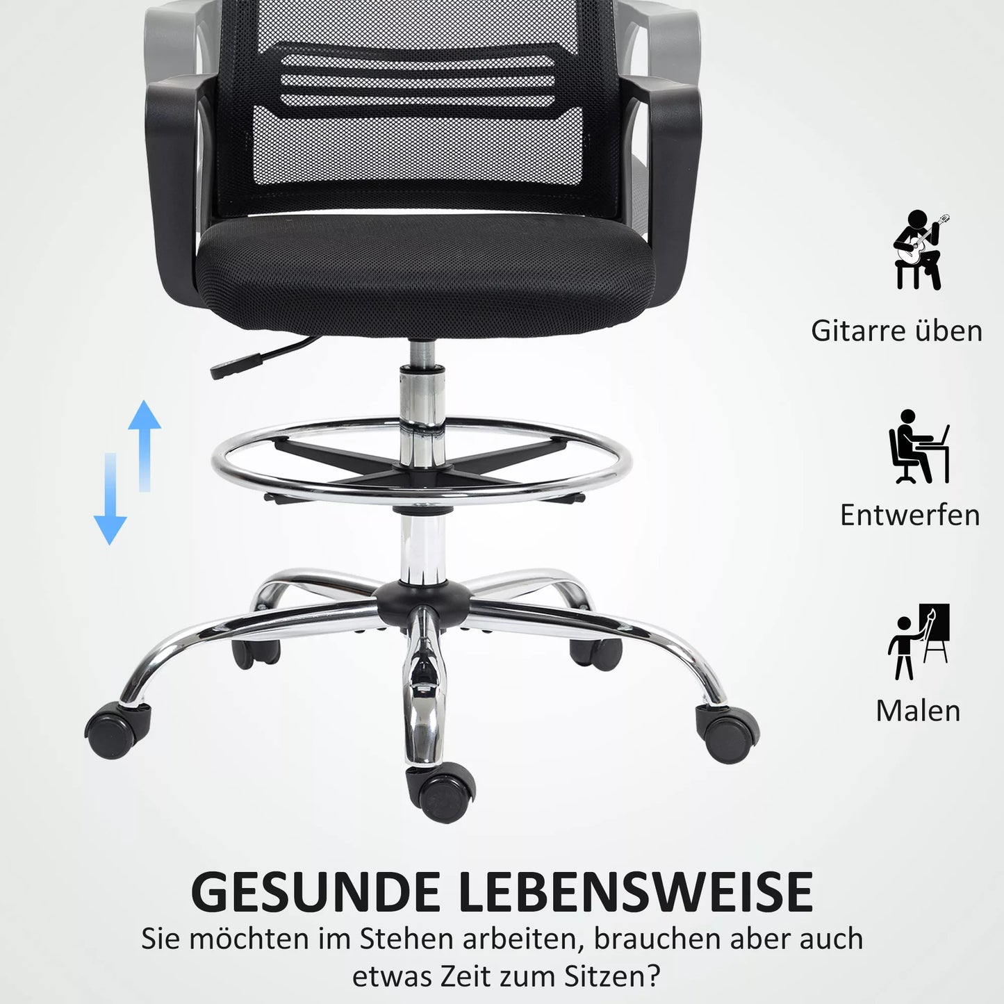 Biuro kėdė, sukamoji kėdė, reguliuojama, su ratukais, juoda