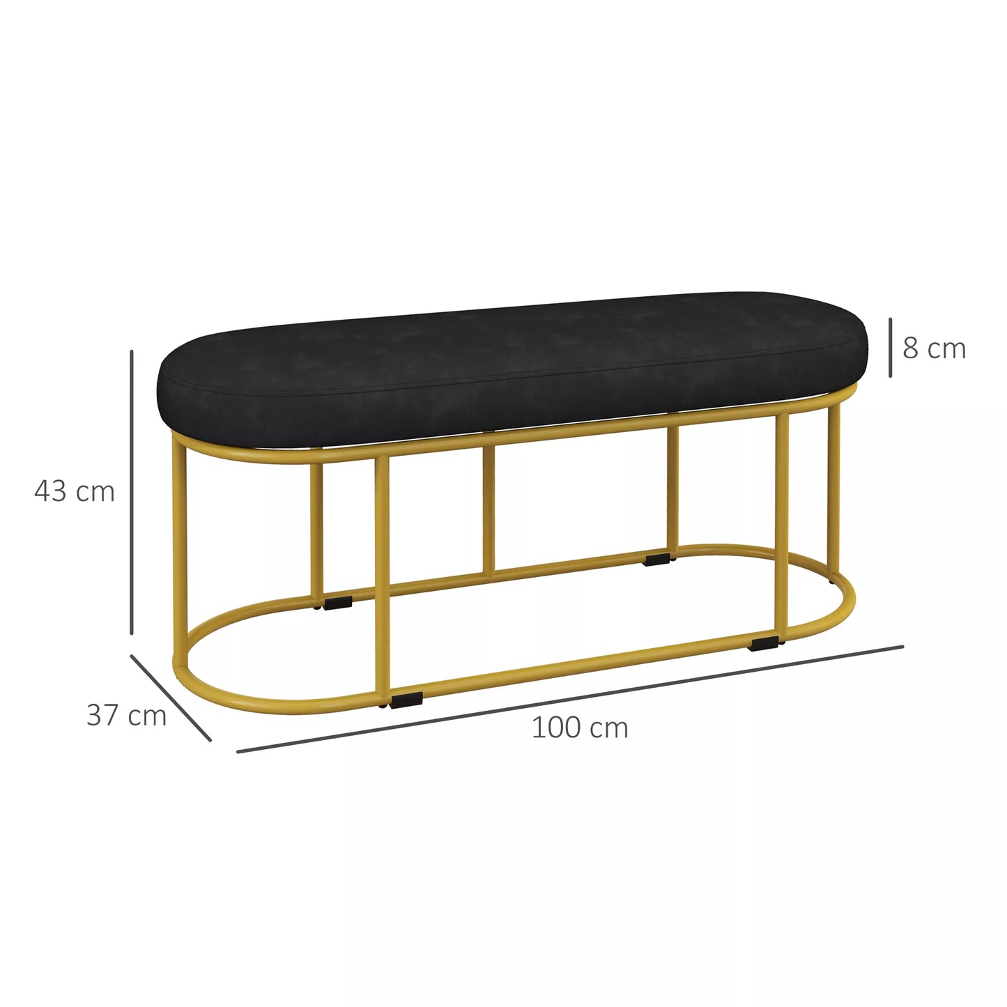 Batuto retro dizaino, suoliukas prie lovos, prieškambario suoliukas, aksomo išvaizda, iki 200 kg, metalinis rėmas, juodas, 100 x 37 x 43 cm