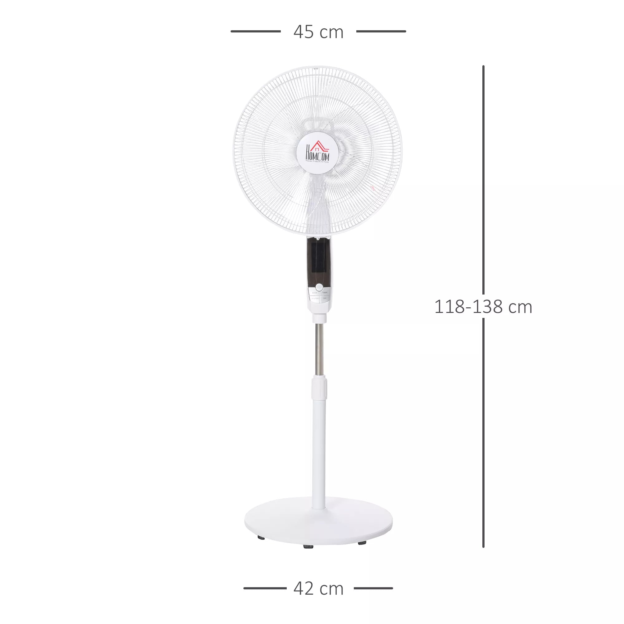 Stovinis ventiliatorius, 3 greičiai, 3 režimai, laikmatis, nuotolinio valdymo pultas, 45 x 42 x 118–138 cm, baltas