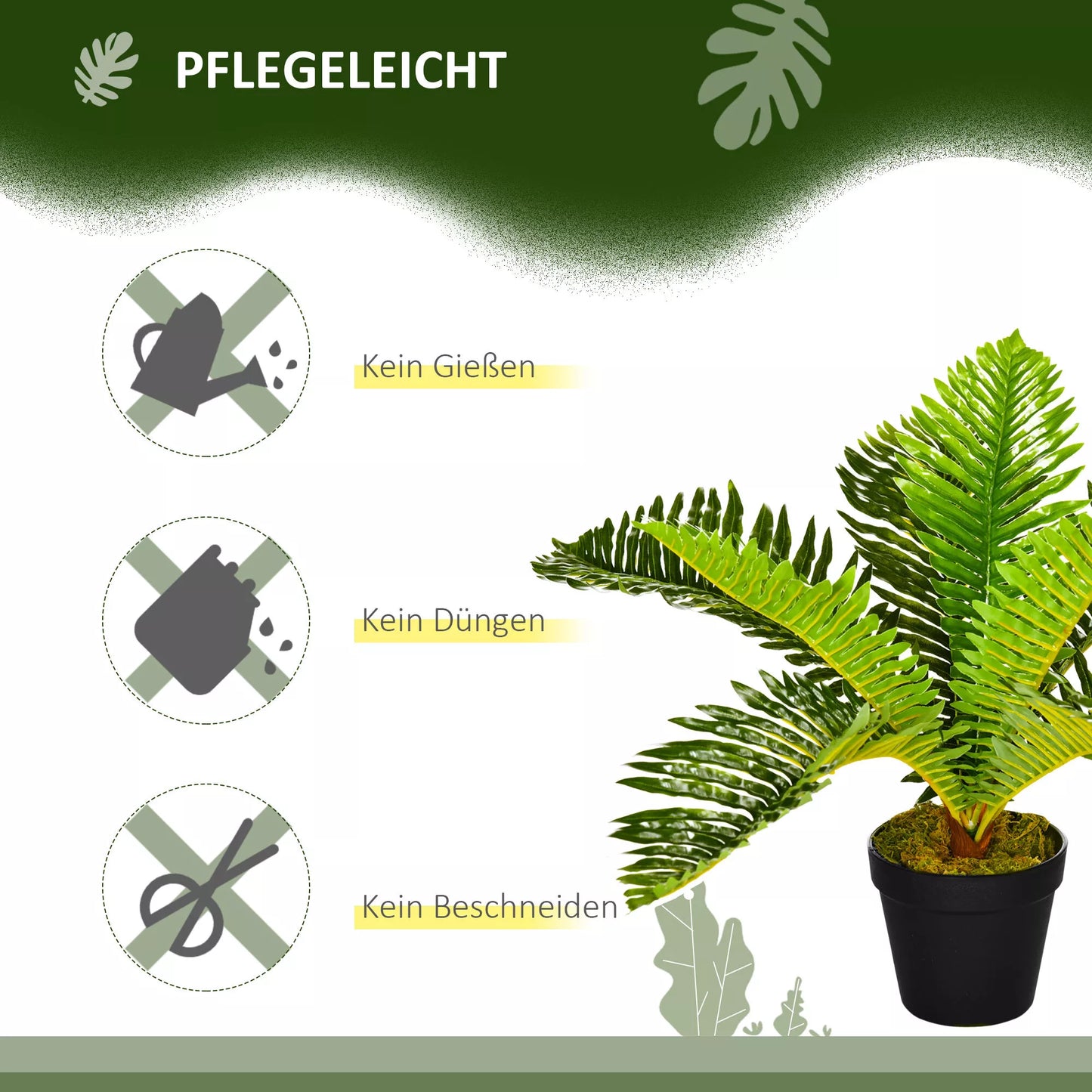 Dirbtinė atogrąžų palmė, 50 cm, su vazonu, Žalia + Juoda