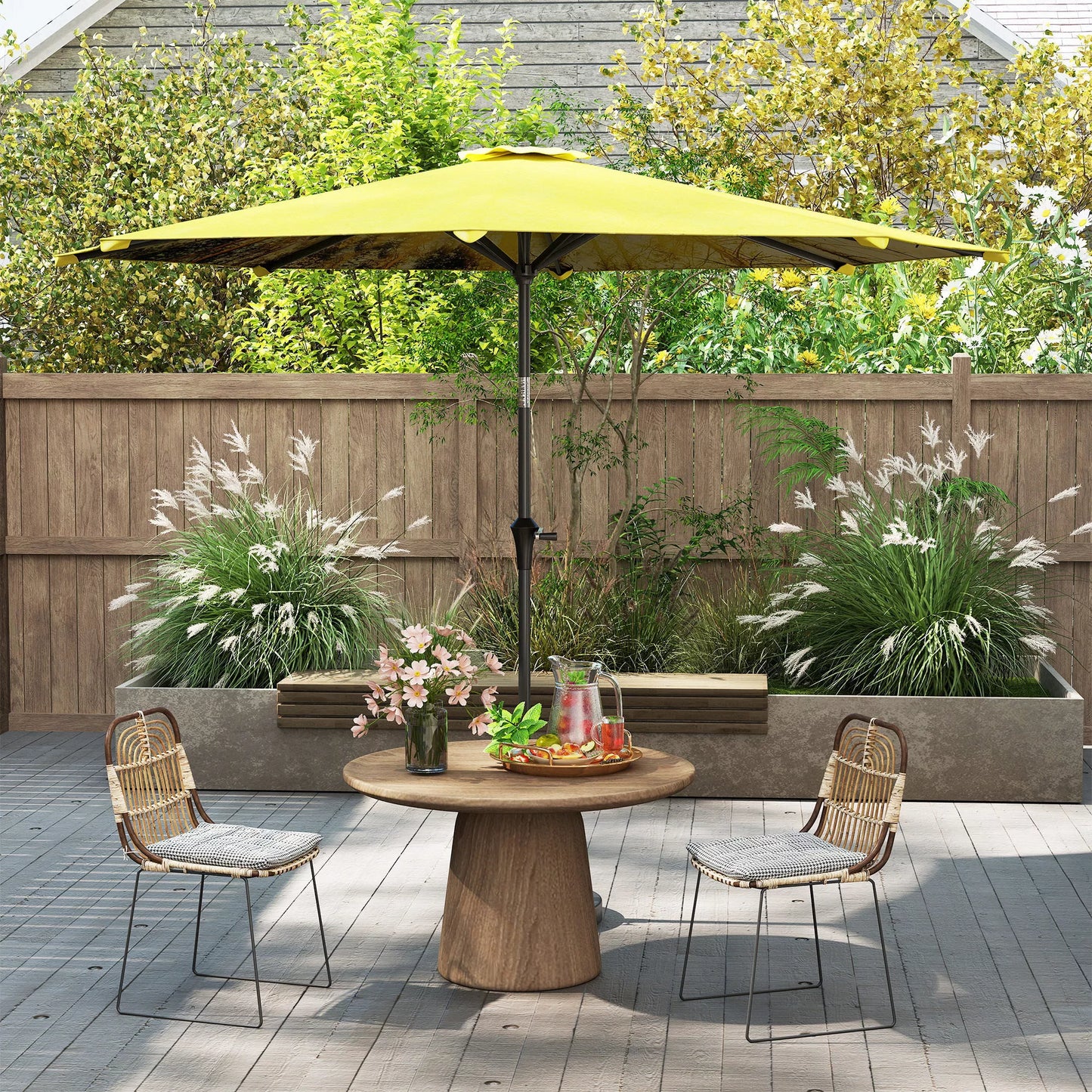 Skėtis nuo saulės Ø 300 cm, su rankiniu užsukimu, aštuonkampis, geltonas balkoninis skėtis