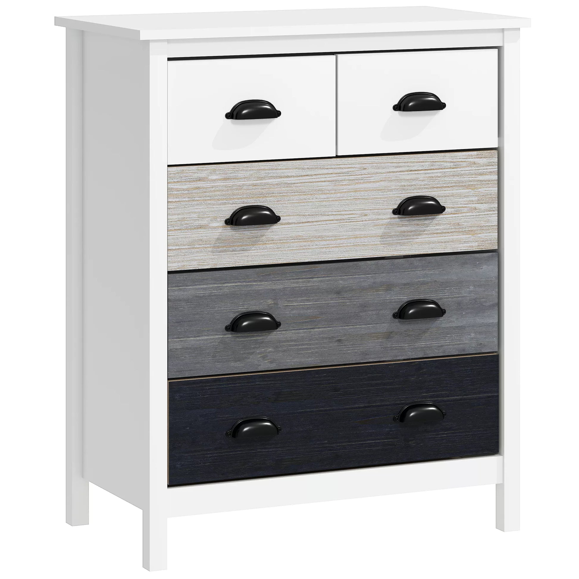 Bufetas, komoda, 5 stalčiai, lakuotas paviršius, MDF ir pušies mediena, 70 x 38 x 85 cm, balta