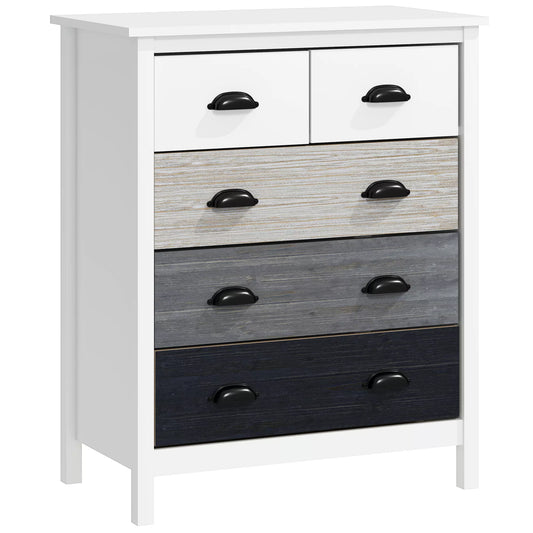 Bufetas, komoda, 5 stalčiai, lakuotas paviršius, MDF ir pušies mediena, 70 x 38 x 85 cm, balta