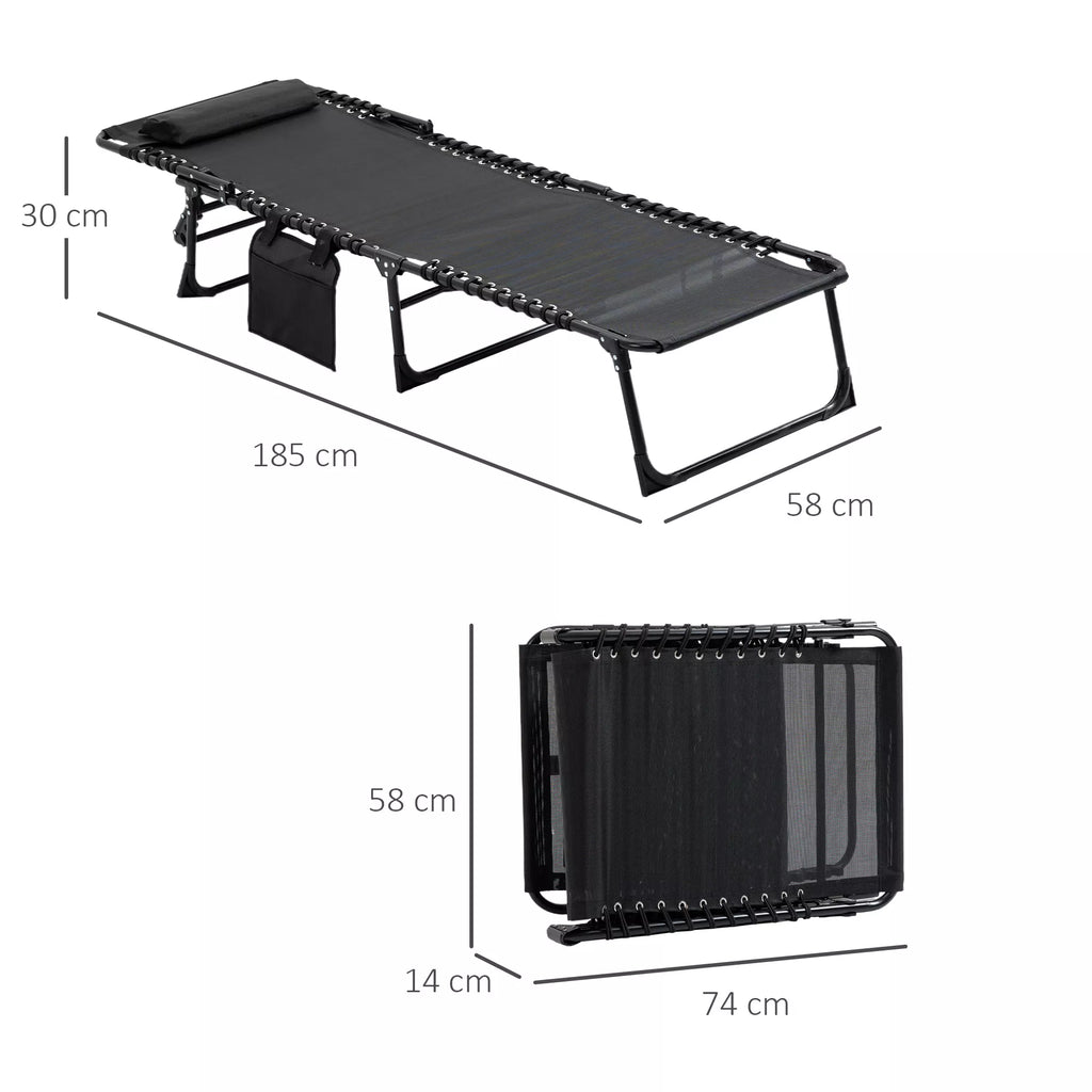 Gultas, sulankstomas gultas su pagalve kaklui, plieninis rėmas, tinklinis audinys, 120 kg apkrova, juodas