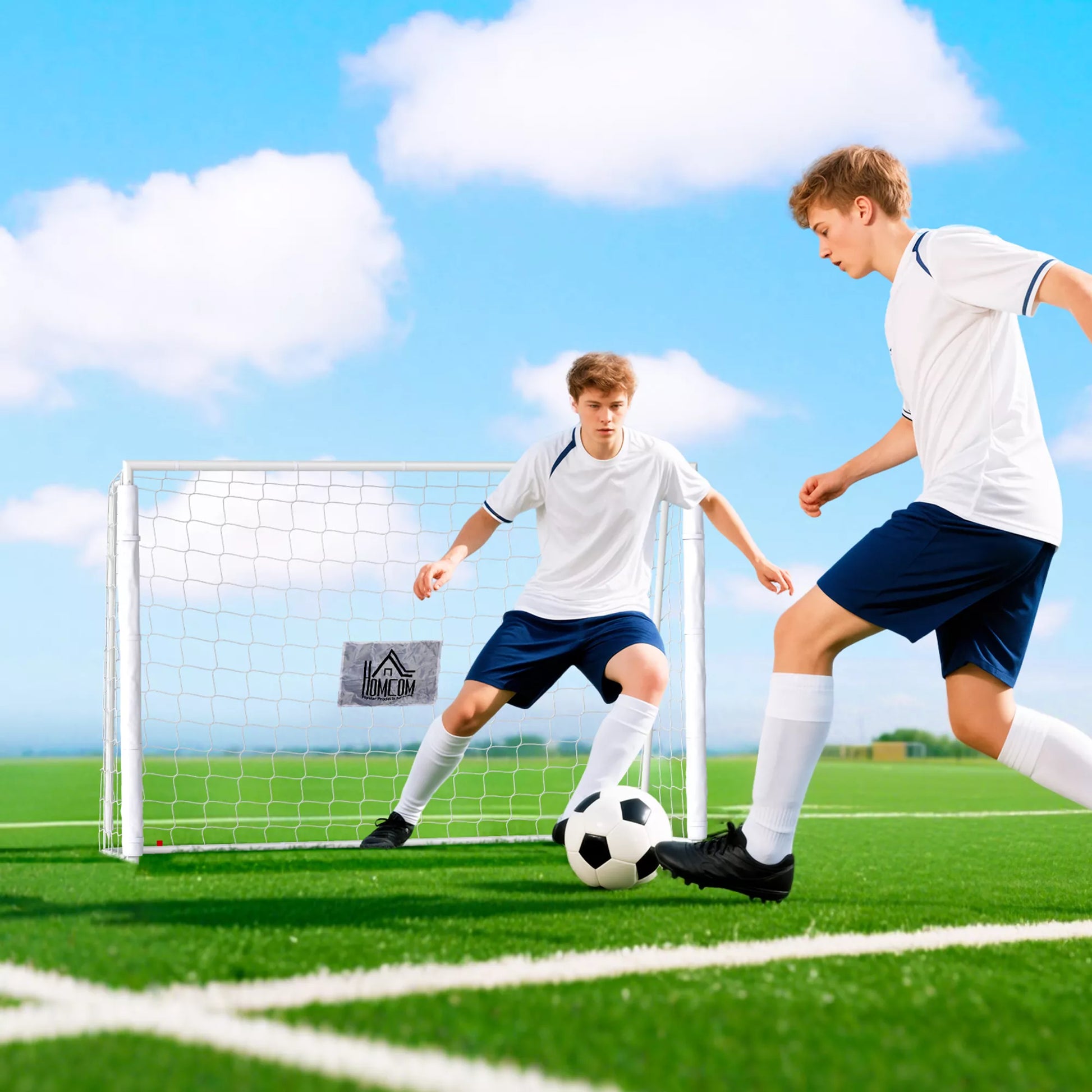 Vaikų futbolo vartai, tikslo žymėjimas, amortizuojantys įdėklai, sodas, 186 x 123 cm, balti