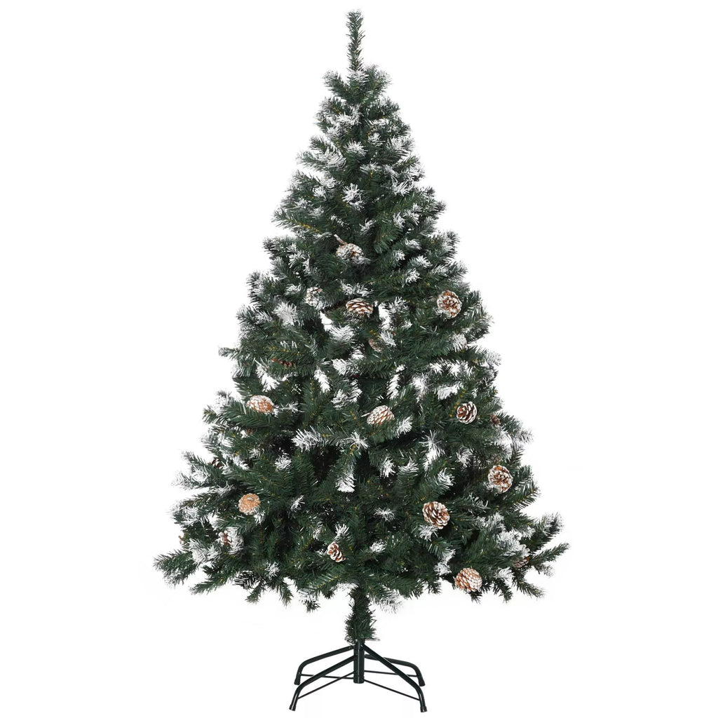 Dirbtinė eglutė, 150 cm, su kankorėžiais, žalia ir balta