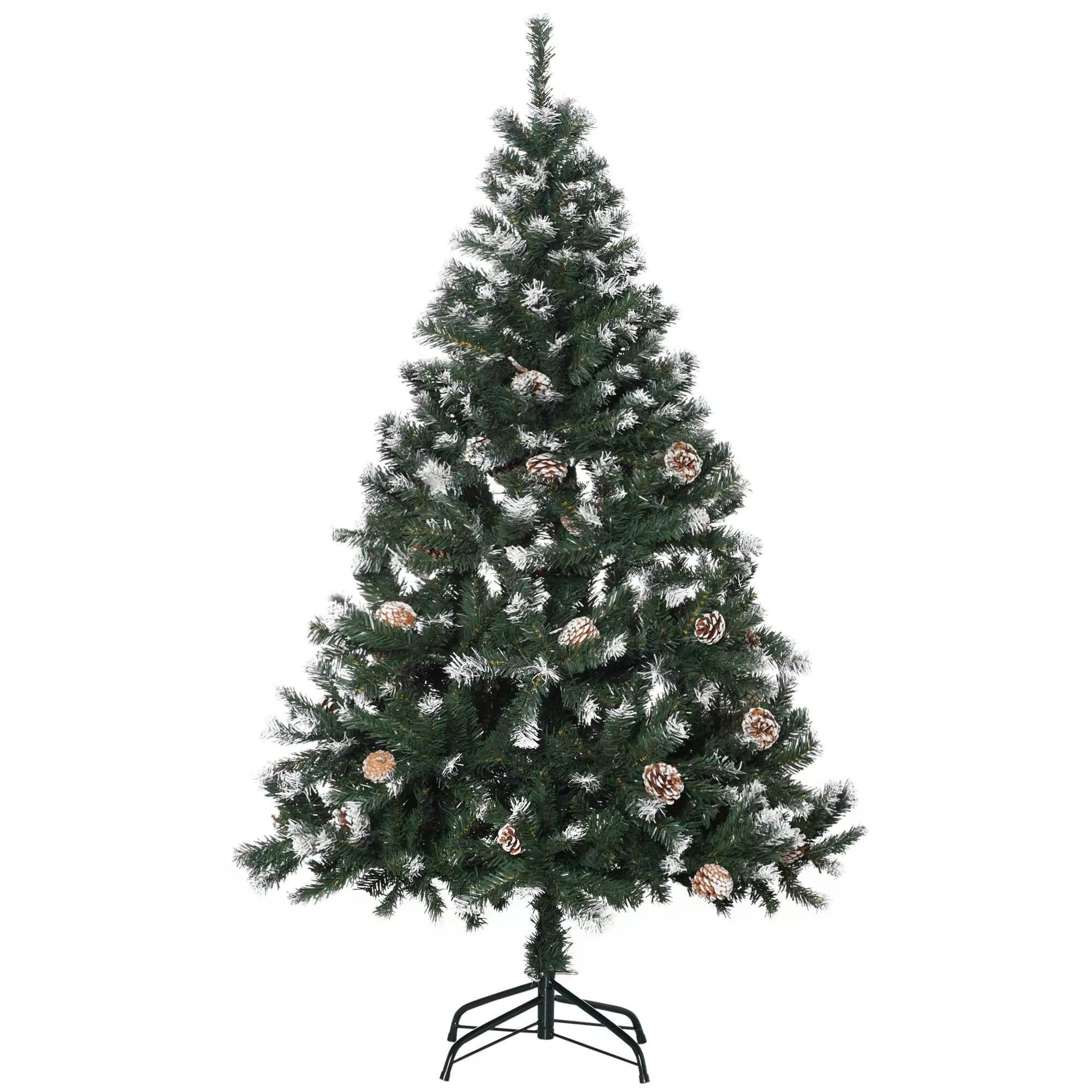 Dirbtinė eglutė, 150 cm, su kankorėžiais, žalia ir balta