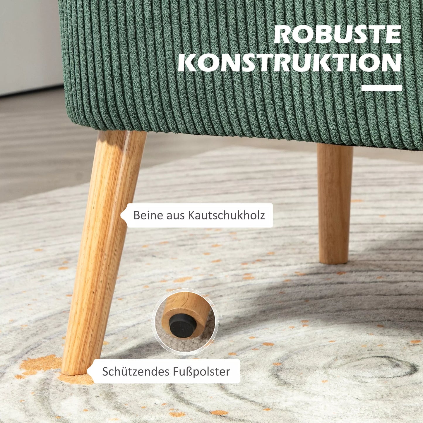 Dviejų vietų minkšta sofa, medinė, velvetinio poliesterio, su putplasčio užpildu, 117 x 56,5 x 77 cm, žalia