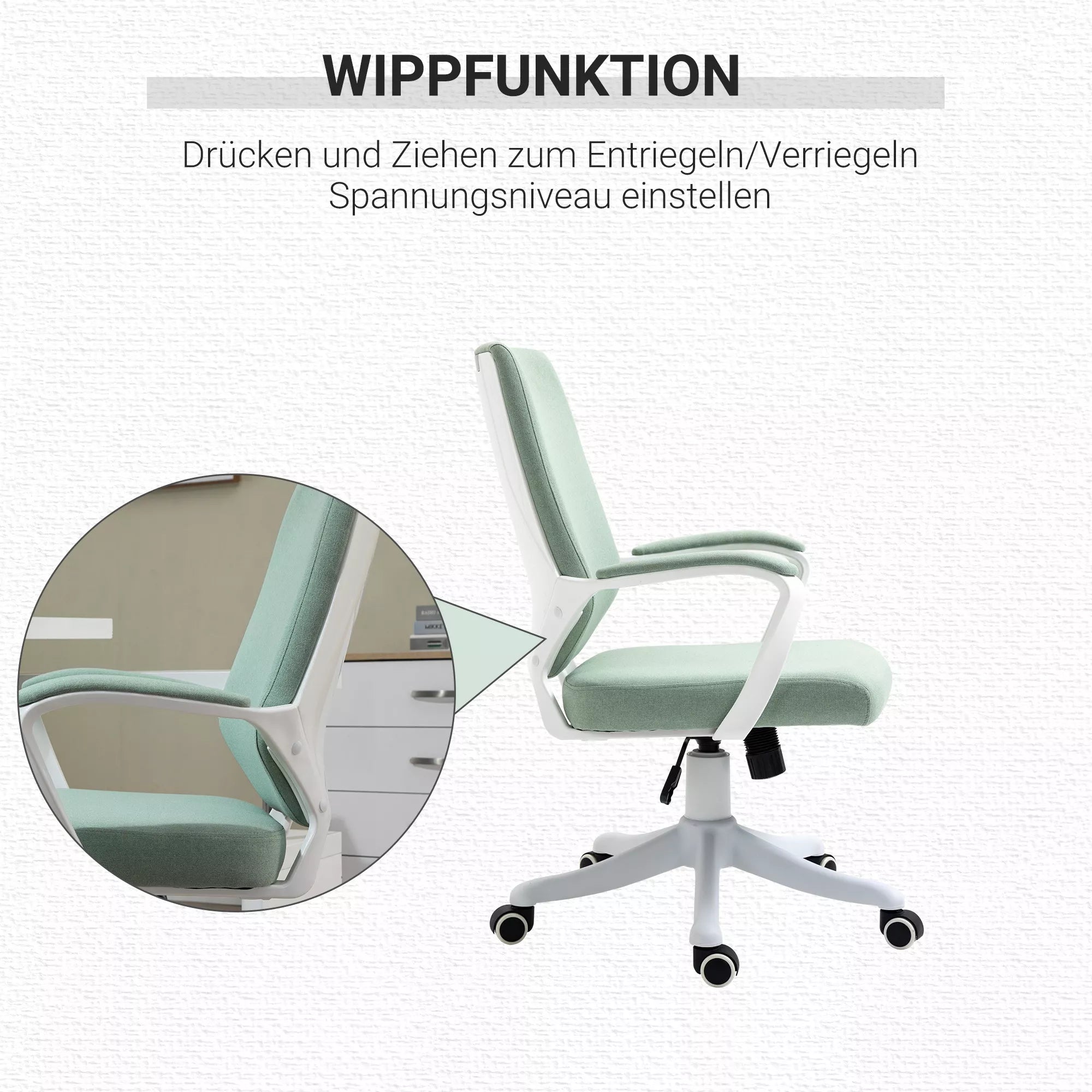 Biuro kėdė Rašomojo stalo kėdė Namų biuro kėdė su svyravimo funkcija aukščio reguliavimo atlošas storai paminkštintas ergonomiškas 360° pasukami ratukai Poliesteris Nailonas PP Žalia+Balta 62x69x92-100 cm