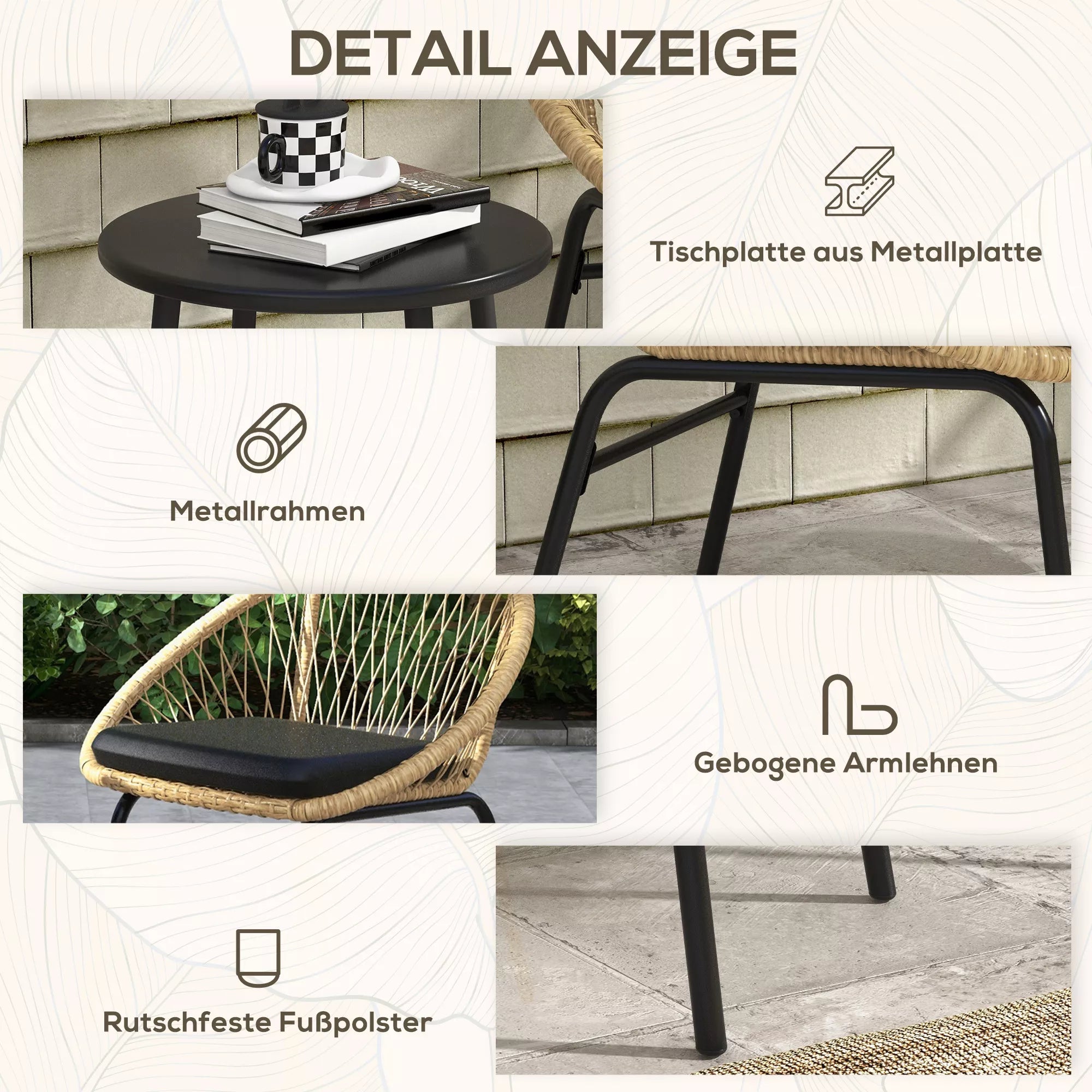 Rattan terasos komplektas, sodo baldų komplektas, 2 kėdės ir stalas, geltonos spalvos