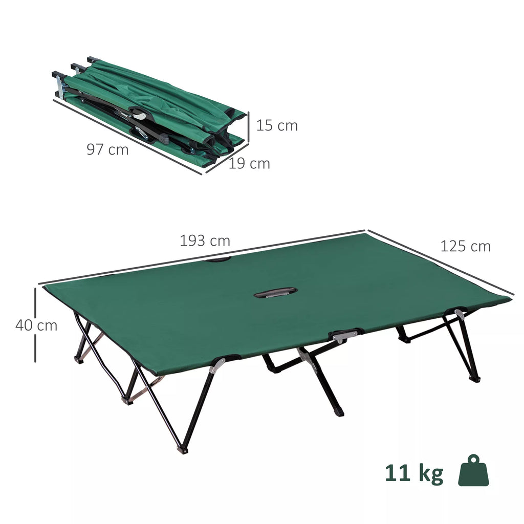 Sulankstoma kempingo lova 2 asmenims Sulankstoma lauko lova su nešimo krepšiu, atlaiko iki 136 kg svorį Plienas Oxford Žalia+Juoda 193 x 125 x 40 cm