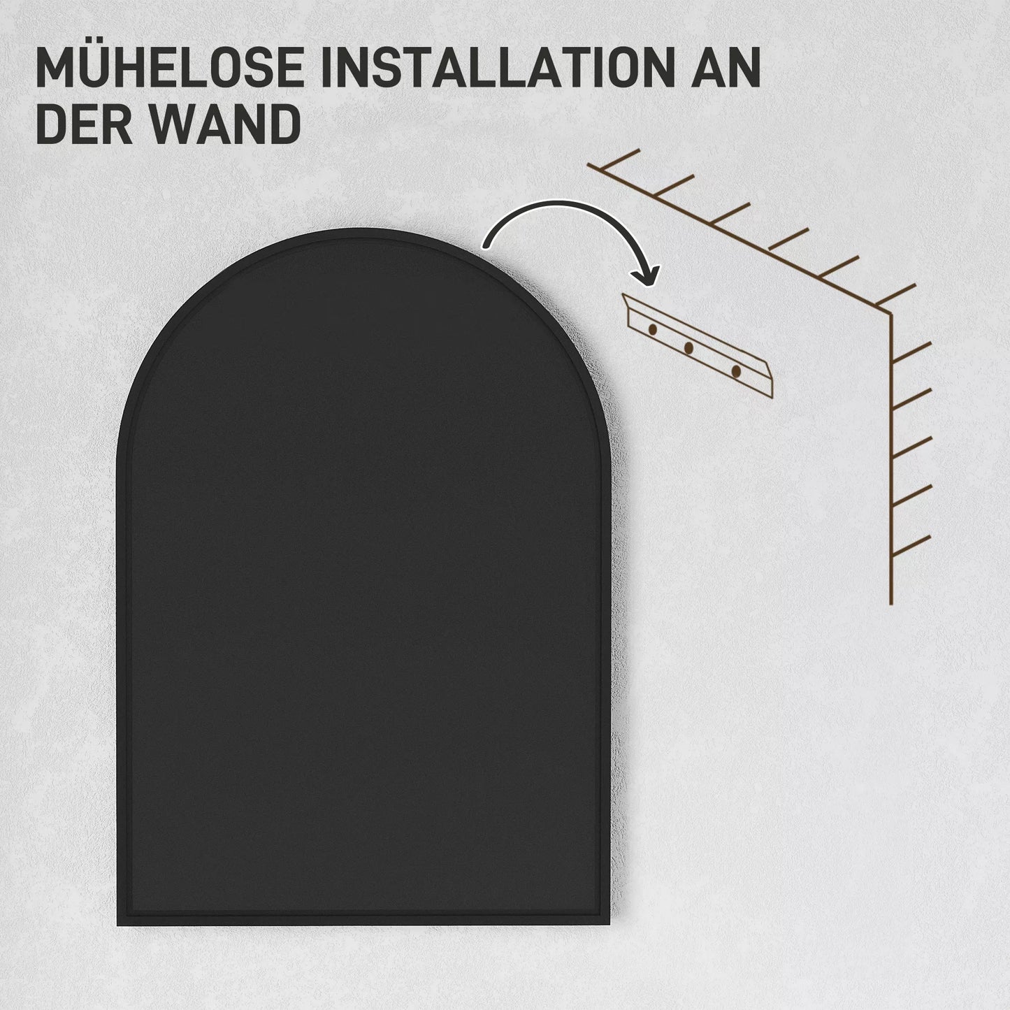 Išlenktas vonios veidrodis, 50 x 70 cm, vonios veidrodis su aliuminio rėmu, dekoratyvinis veidrodis, virtuvė, juodas