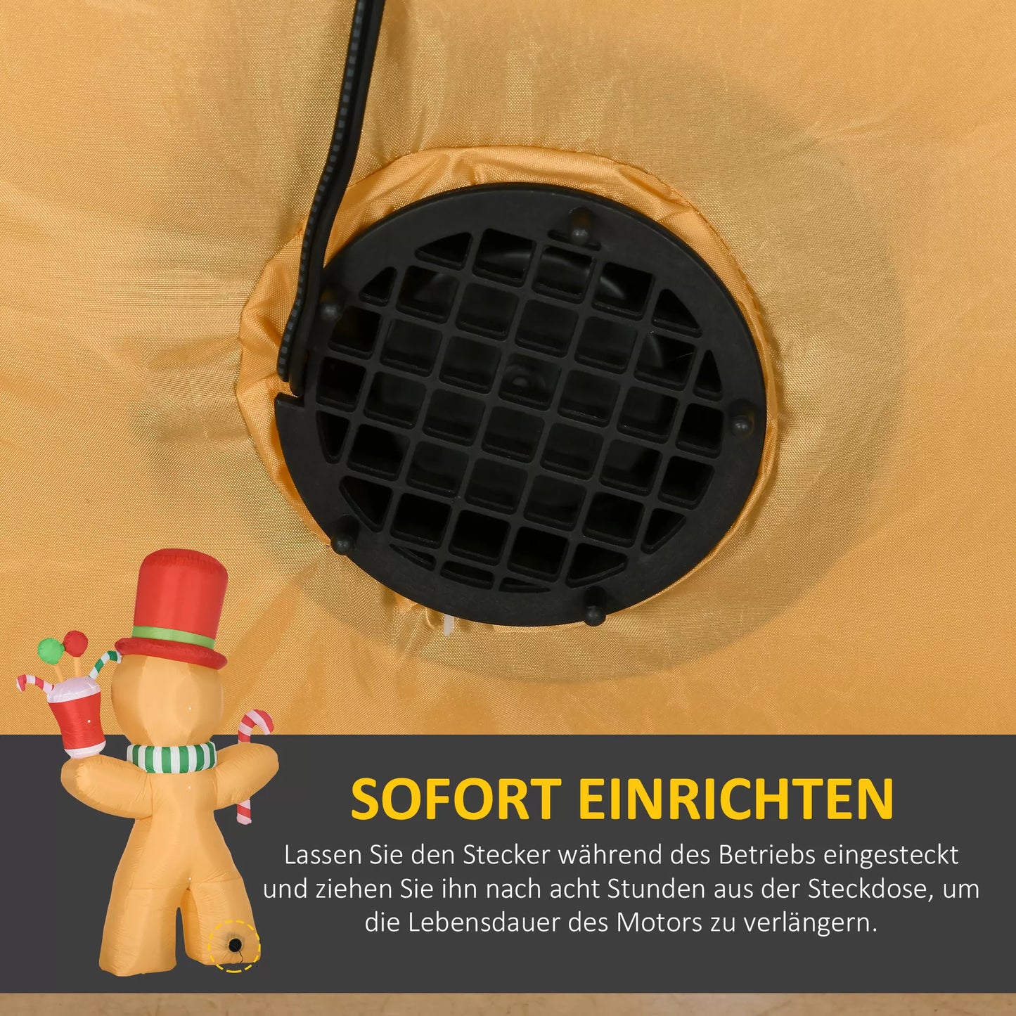 HOMCOM pripučiamas imbiero žmogeliukas, 2,35 m, su LED lemputėmis, atsparus oro sąlygoms, su pūstuvu, daugiaspalvis, kalėdinė dekoracija