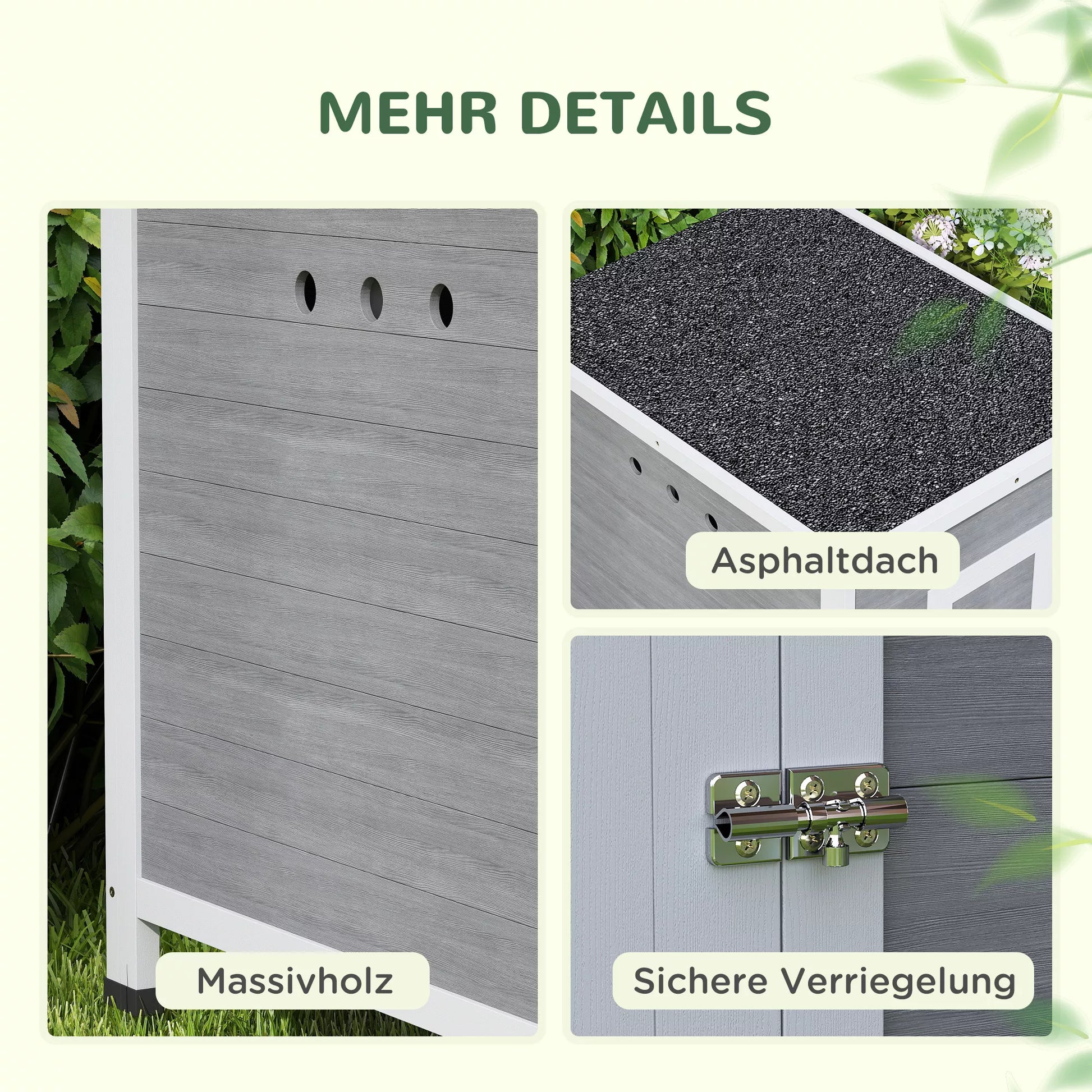 Ančių namelis Ančių namelis iš medžio su asfaltiniu stogu, išimamu dugnu, šoninėmis durimis, paukščių namelis su ventiliacijos angomis, atsparus oro sąlygoms Žąsų namelis Vištidė Šviesiai pilka 63 x 82 x 76 cm