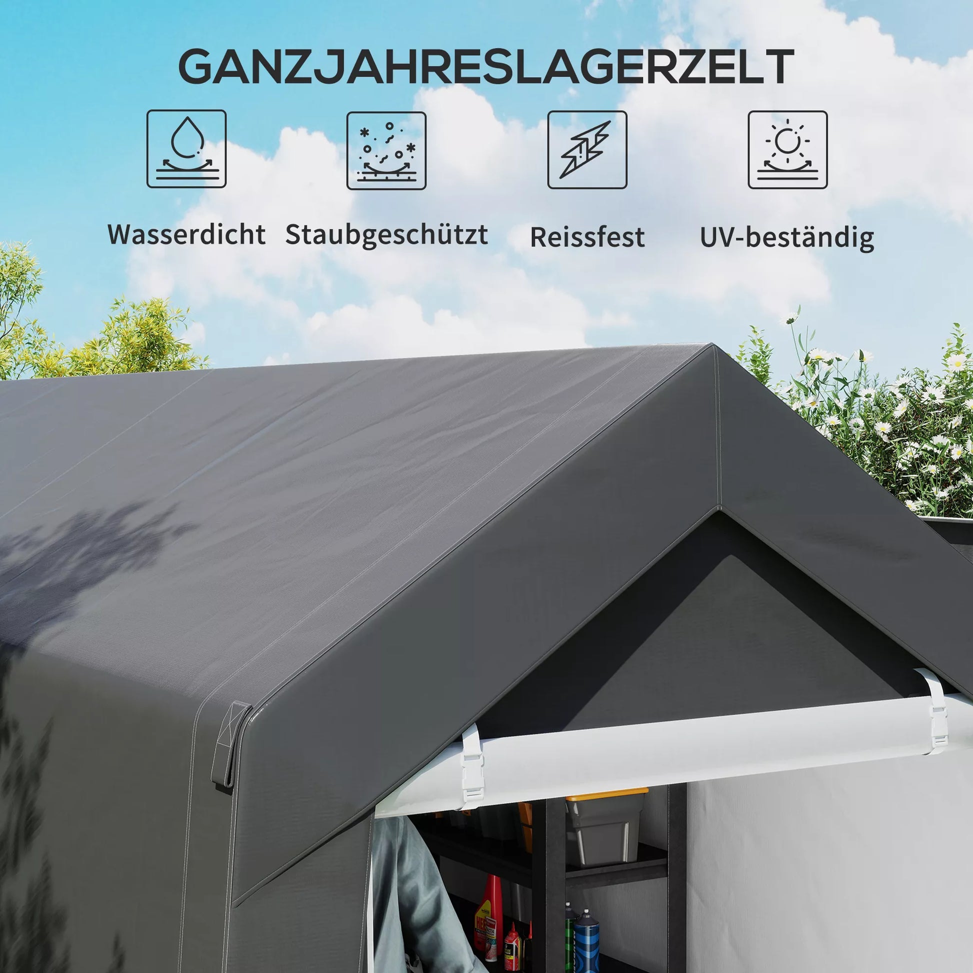 Atsparus oro sąlygoms sodo palapinė, atspari UV spinduliams, vėdinimo langai, plieninis rėmas, 210x360x235 cm, tamsiai pilka