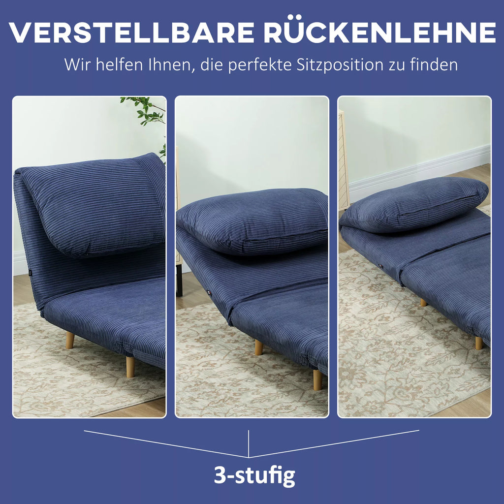 2 viename miegamoji sofa-kėdė svečio lova, reguliuojama galvos atrama, kordilokos išvaizda, 82 cm x 87 cm x 89 cm, mėlyna