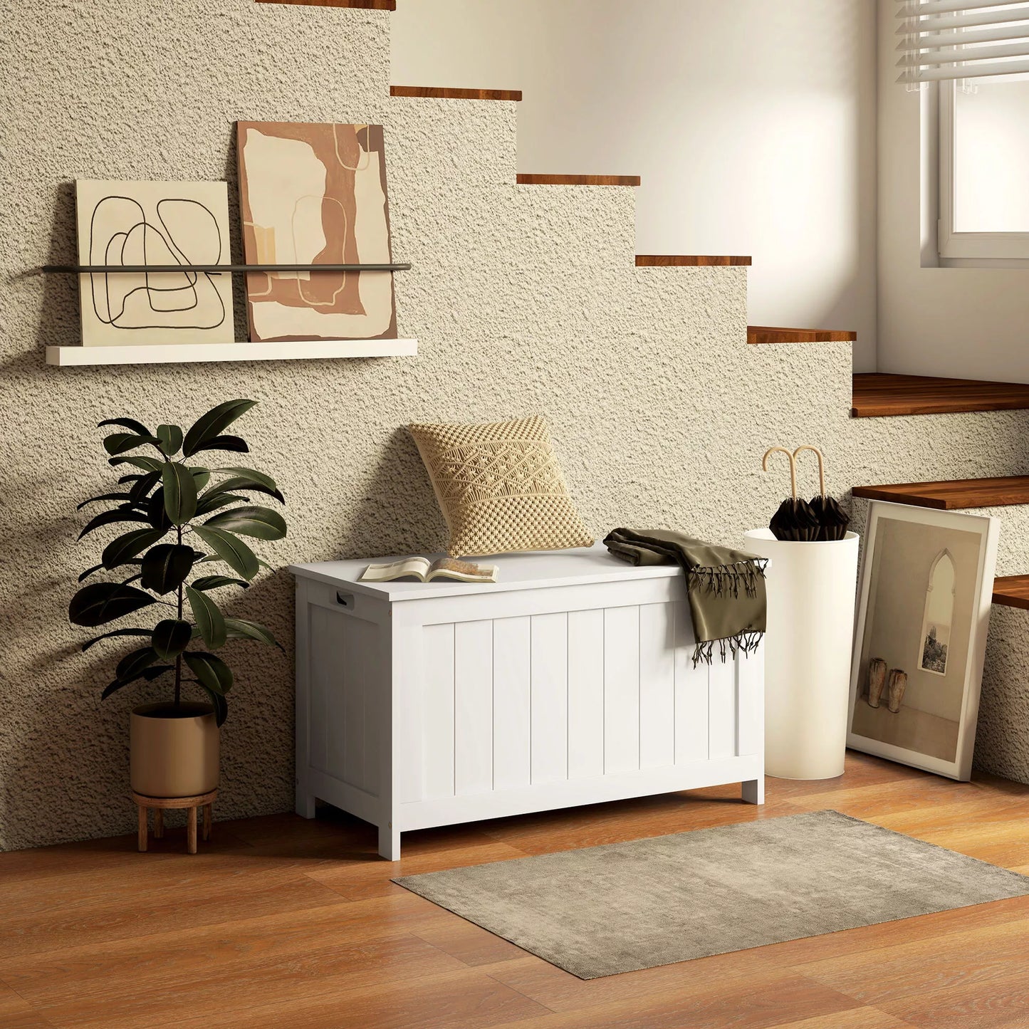 Laikymo dėžė, žaislų skrynia, MDF, 2 rankenos, 81 x 40 x 46 cm, balta