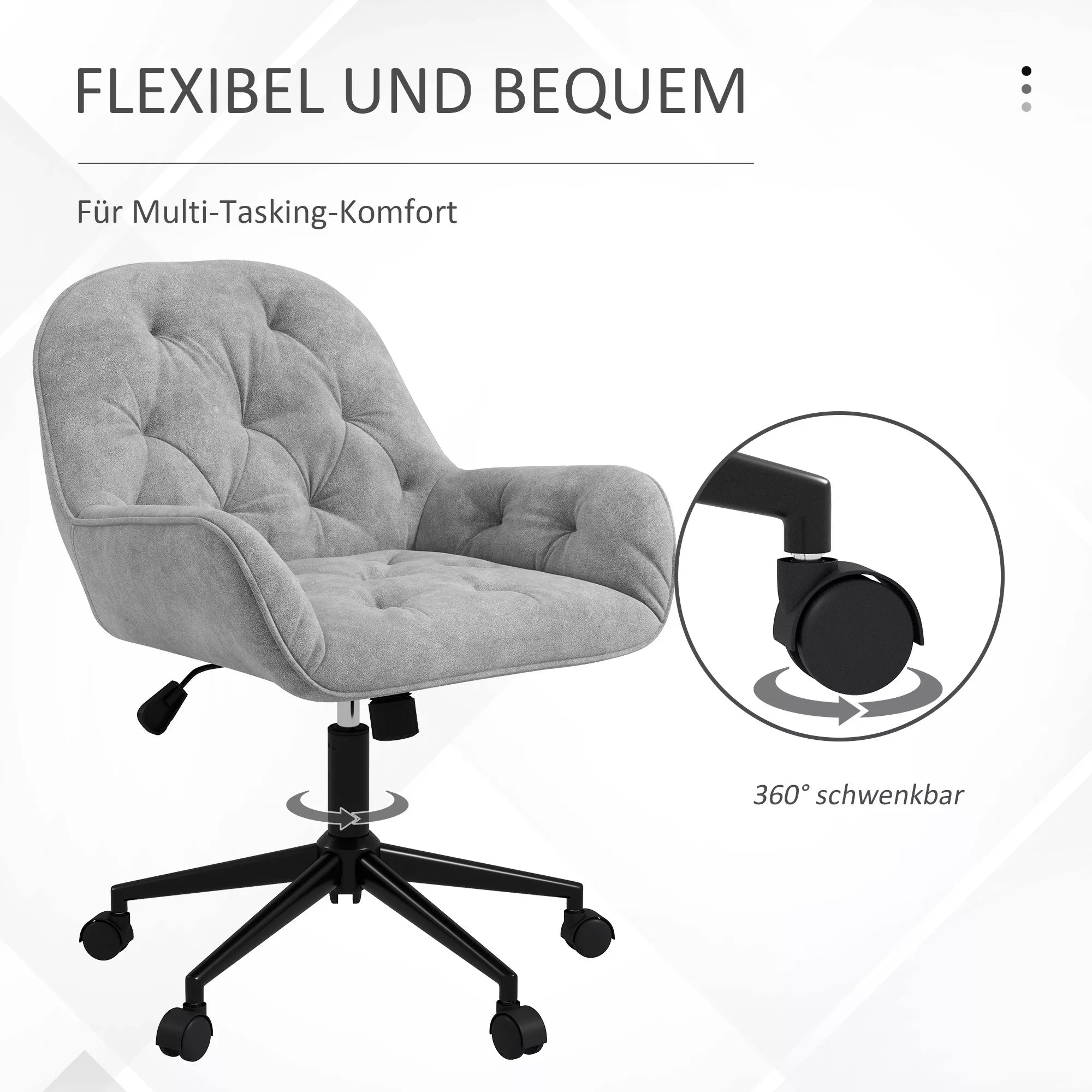 Biuro kėdė, darbo kėdė, kompiuterio kėdė, reguliuojamo aukščio, aksomo imitacija, pilkos spalvos
