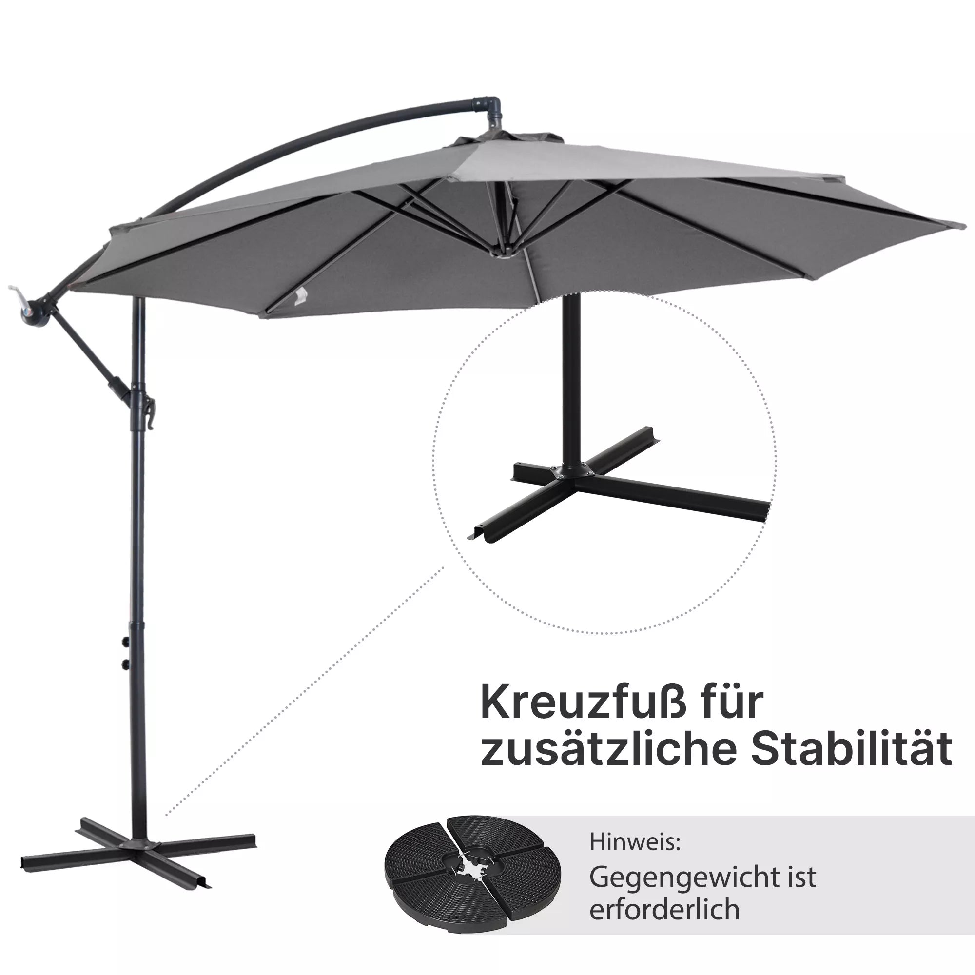 Skėtis su rankine rankena Atsparus oro sąlygoms  2,95 m x 2,95 m x 2,45 m Poliesteris Plienas Juodas