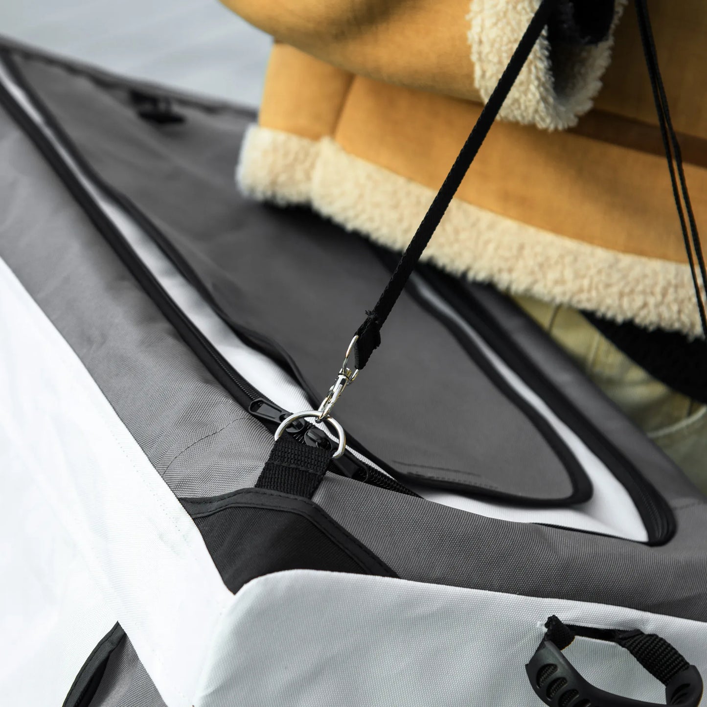 PawHut Naminių gyvūnėlių vežimėlis iki 10 kg, sulankstomas, su nuimamu krepšiu, 81 x 58 x 97,5 cm, juoda + pilka + balta