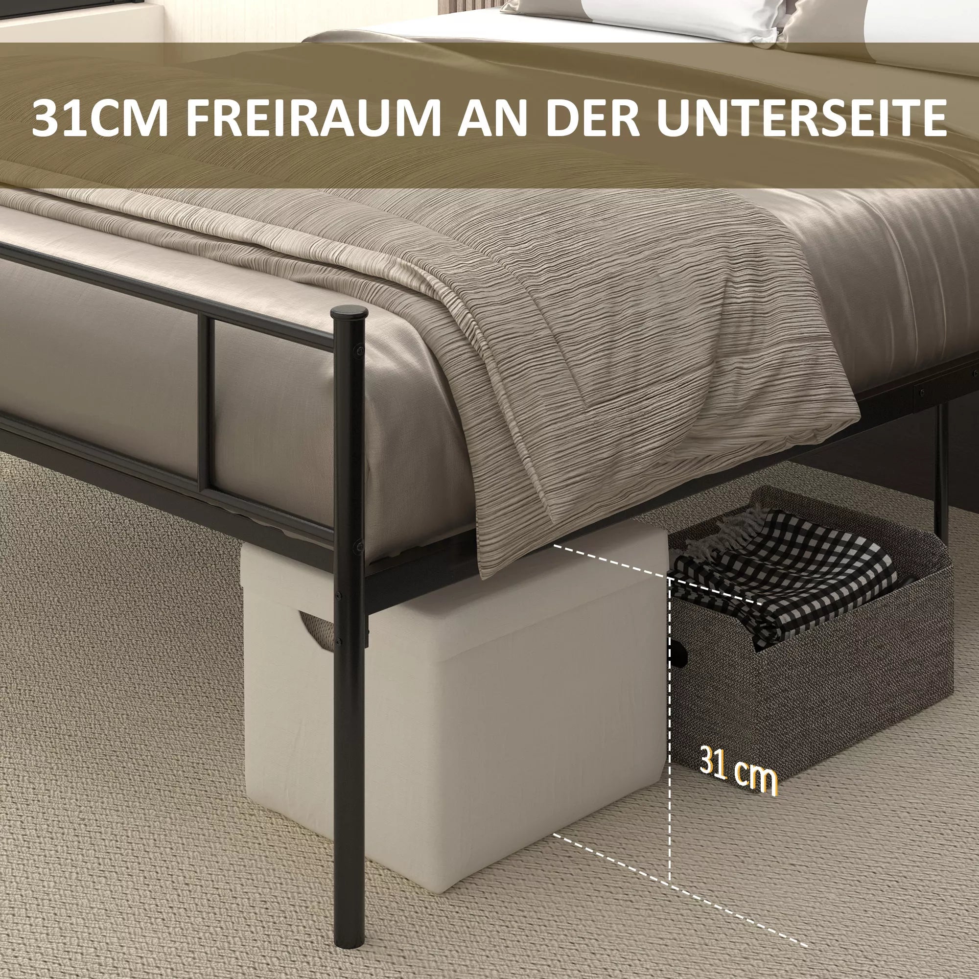 Metalinis lovos rėmas su galvūgalio dalimi, 300 kg apkrova, 145L x 211B x 106H cm, juodas