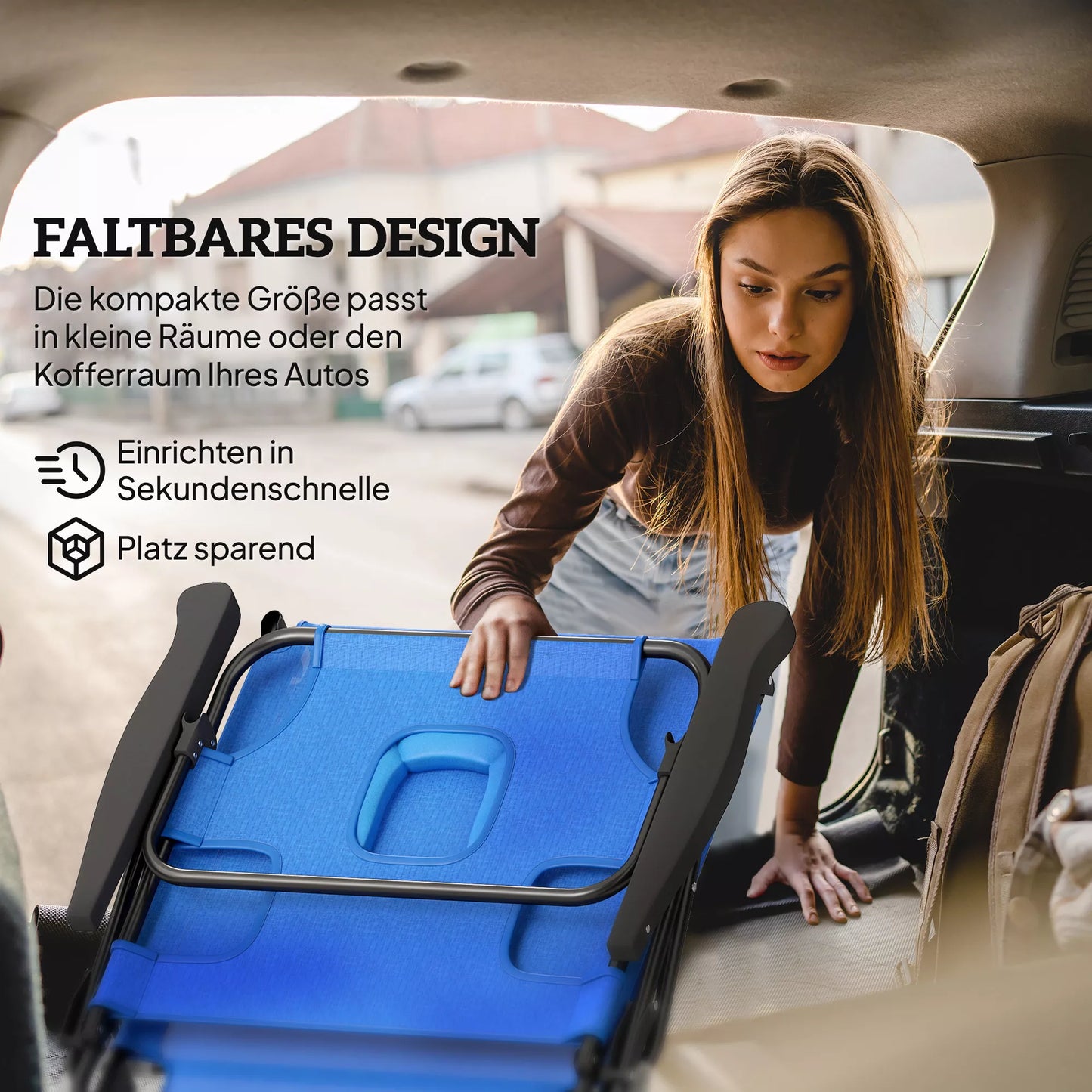 Gultas sodui, sulankstomas, atsparus oro sąlygoms, 194 cm x 72 cm x 31 cm, juodas + tamsiai mėlynas