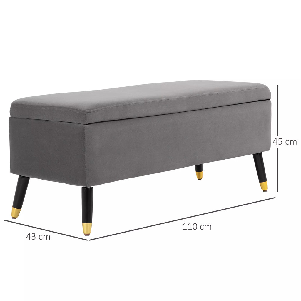 Sėdimoji sofa, minkšta sofa su daiktų laikymo vieta, skrynia-soda, metalas, putplastis, kaučiukmedis, anglies pilka, 110 x 43 x 45 cm