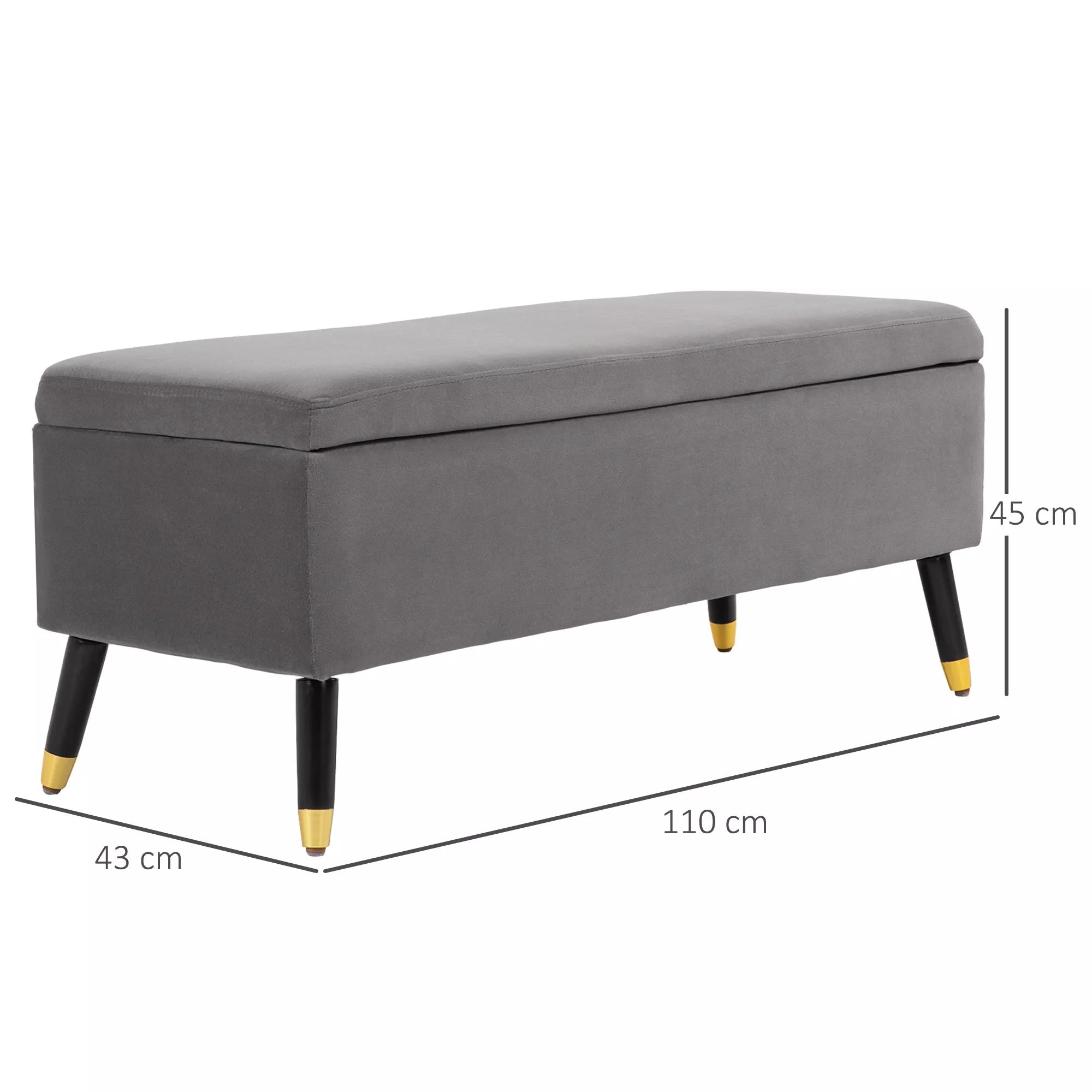 Sėdimoji sofa, minkšta sofa su daiktų laikymo vieta, skrynia-soda, metalas, putplastis, kaučiukmedis, anglies pilka, 110 x 43 x 45 cm