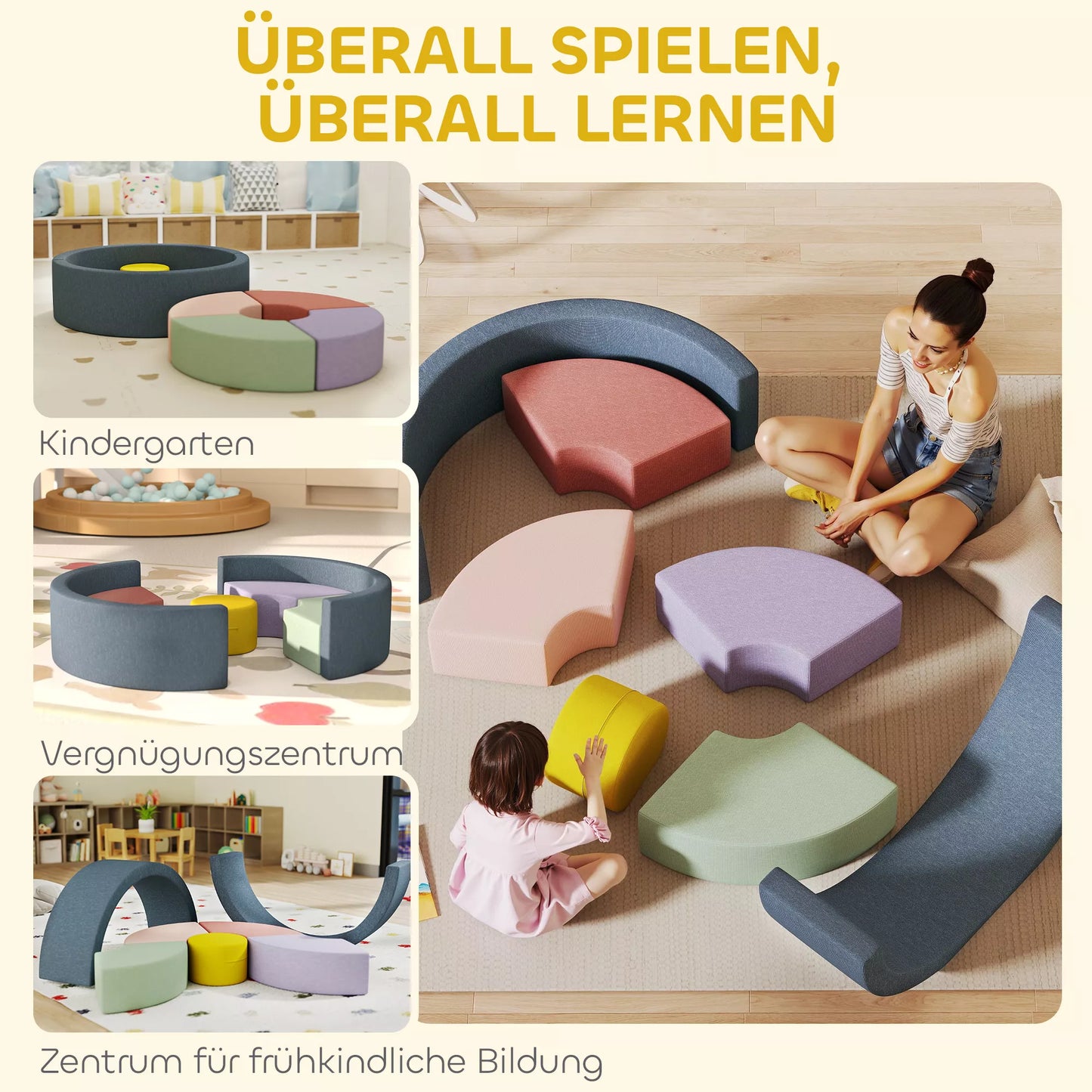 7 dalių minkštų konstruktorių rinkinys mažiems vaikams, putplasčio, plaunamas velveto apvalkalas, įvairių formų, spalvotas