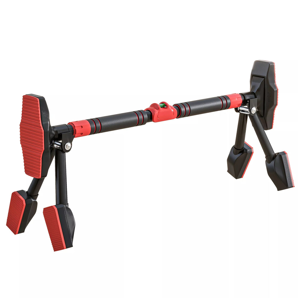 Reguliuojamas prisitraukimo strypas 80-110cm, su gulsčiuku, 6 taškų atrama, metalinis, juoda/raudona
