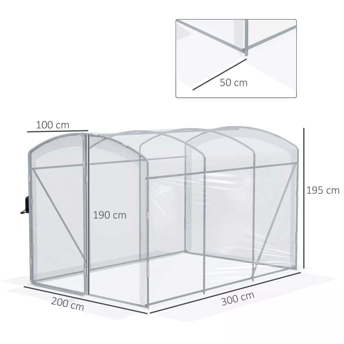 Tunelinis šiltnamis, įeinamas, skaidri plėvelė, cinkuotas plieninis rėmas, 3 x 2 x 2 m