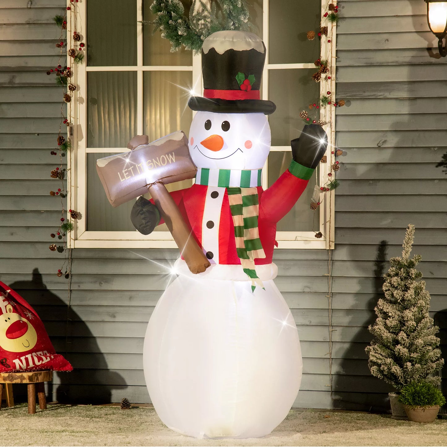 Pripučiamas sniego senis, lauko kalėdinė dekoracija, 1,80 m, Kalėdų senelis, su pūstuvu, daugiaspalvis