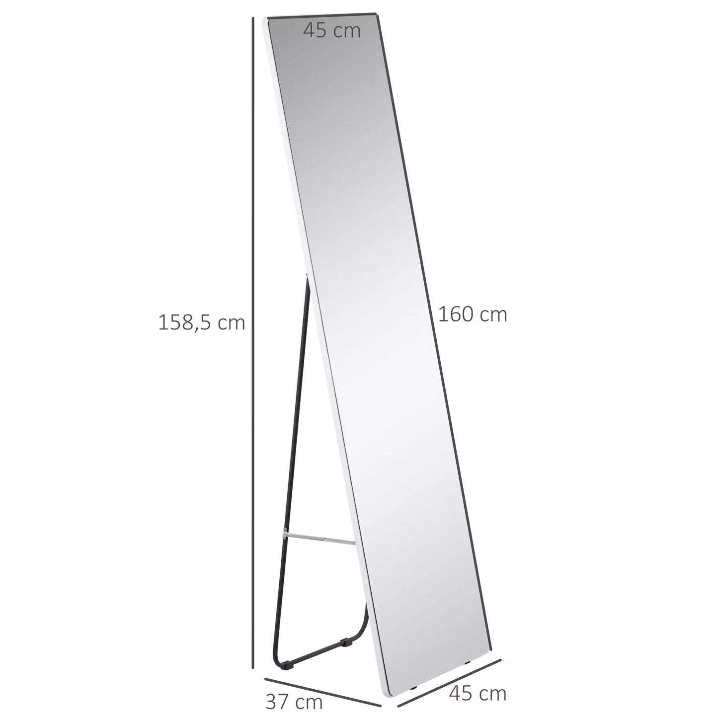 Pastatomas veidrodis, sieninis veidrodis, viso kūno veidrodis, aliuminis, 45 cm x 37 cm x 158,5 cm, sidabrinis