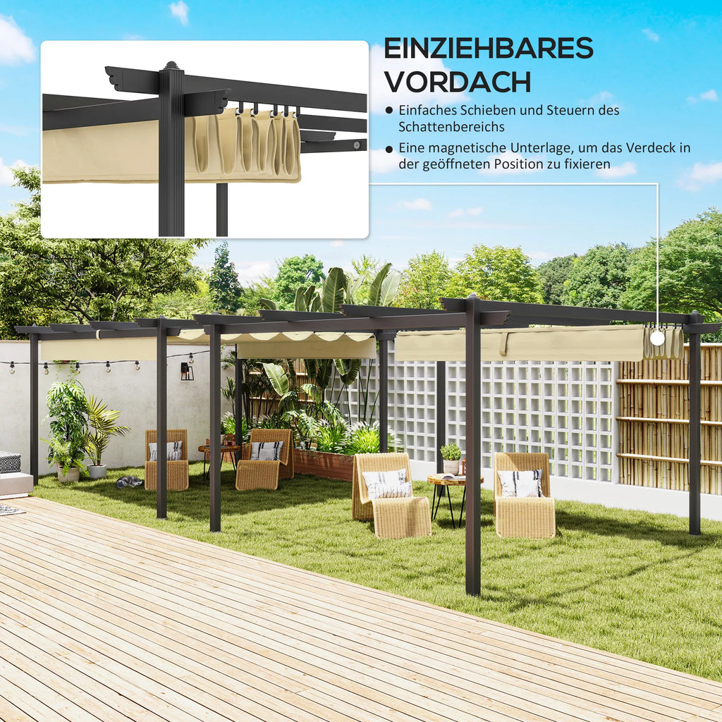 Reguliuojama sodo pergola, paviljonas su aliuminio rėmu, lauko baldakimas, skirtas sodui, balkonui, terasai, smėlio spalvos