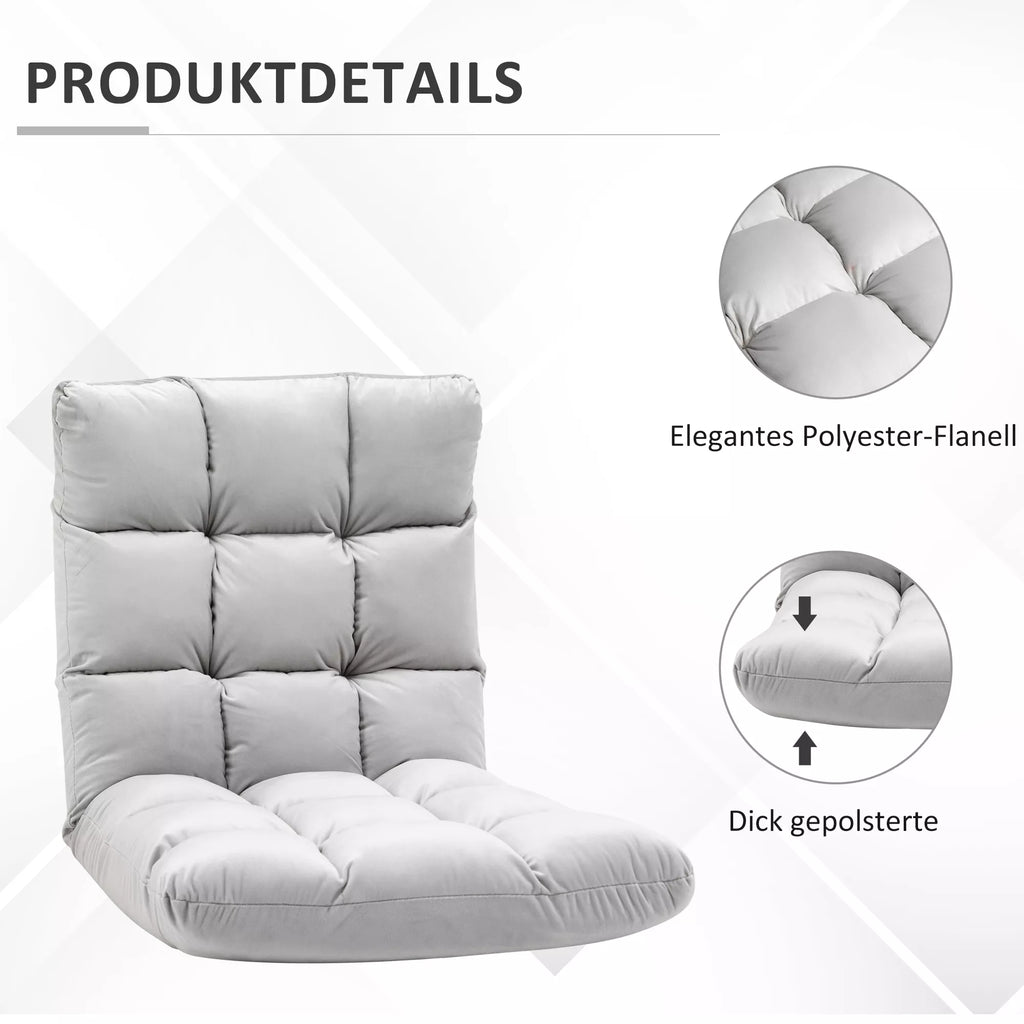 Sulenkiama grindinė kėdė su atlošo reguliavimo funkcija, paminkštinta poilsio kėdė TV žiūrėjimui, skaitymui, meditacijos kėdė "Lazy Sofa" skaitymo fotelis meditacijai namuose, pilka