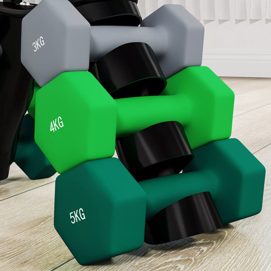Hantelių rinkinys su stovu, 30 kg, pilka/žalia
