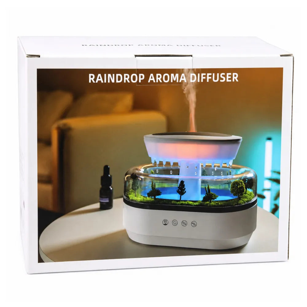 Ultragarsinis oro drėkintuvas Raindrop, 17 × 13 × 22 cm, su LED apšvietimu, baltas