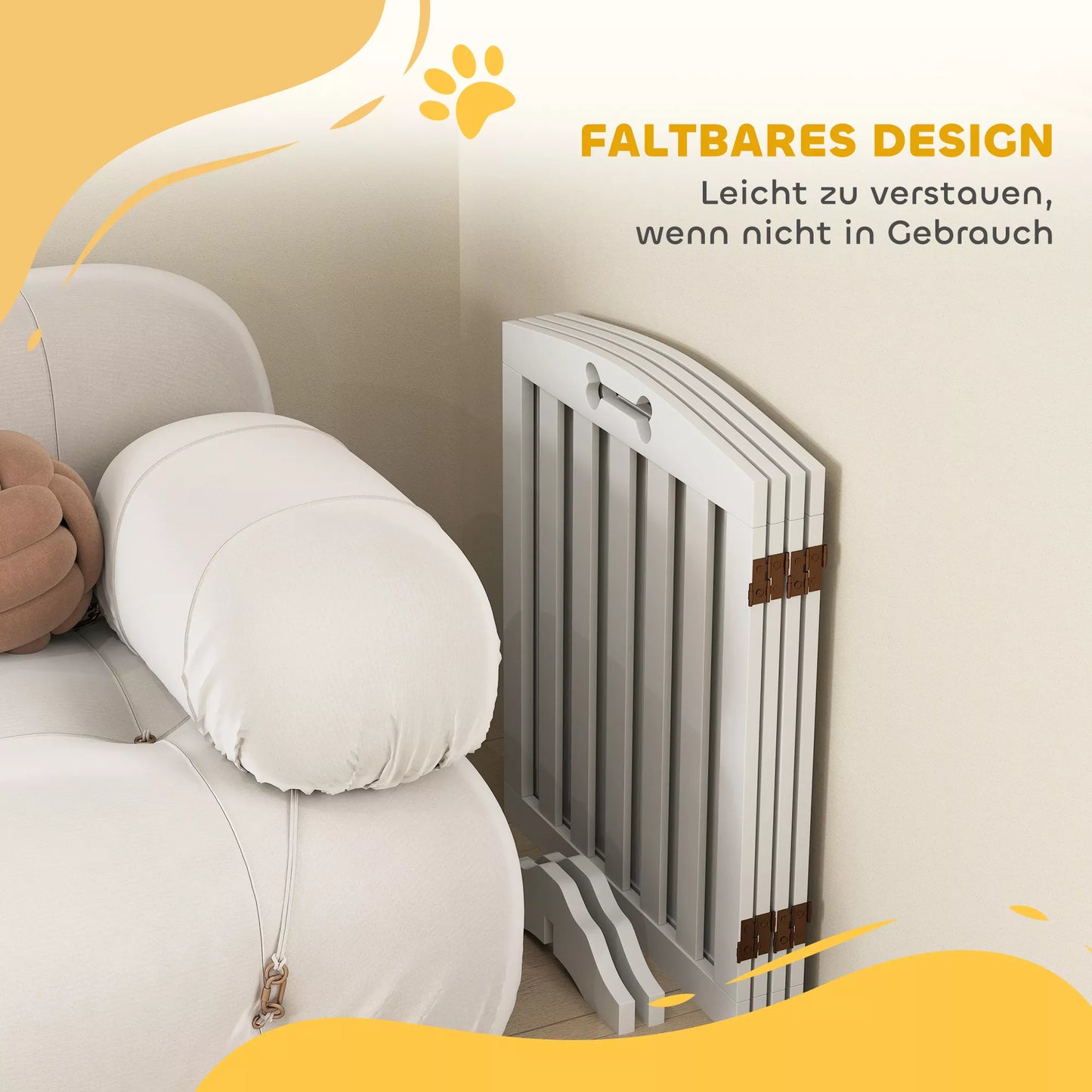 Laisvai pastatomi šunų varteliai su atraminėmis kojelėmis, skirti durų angoms, koridoriui, laiptams, 207,5x30x61 cm, baltos spalvos.