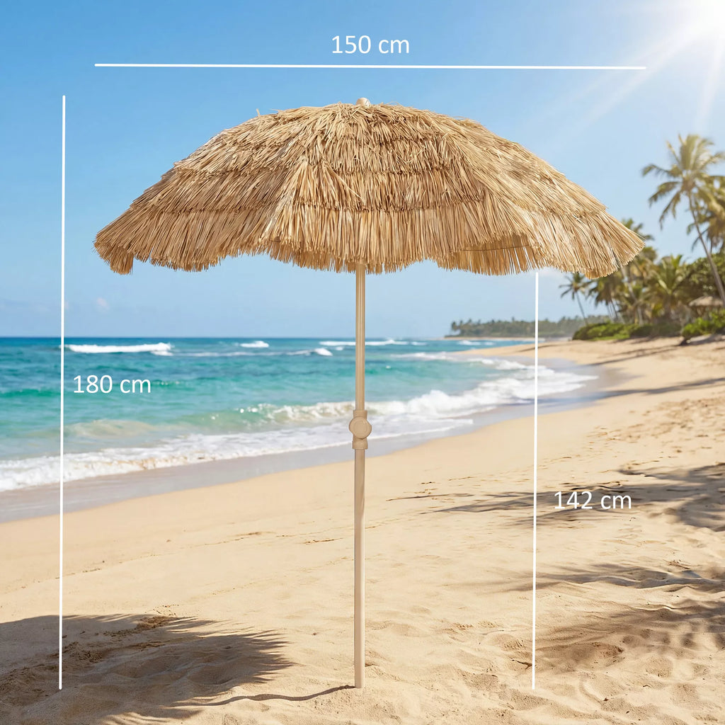 150 cm „Hula“ šiaudinis stogas, „Tiki“ paplūdimio ir sodo skėtis su smėlio inkaru, reguliuojamu aukščiu ir pakreipimo funkcija, šiaudinis stogas