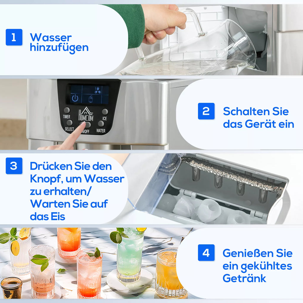 Gaminimo aparatas ledo kubeliams Ice-Maker, laikmačio funkcija, 1,2 L vandens bakas, sidabrinis