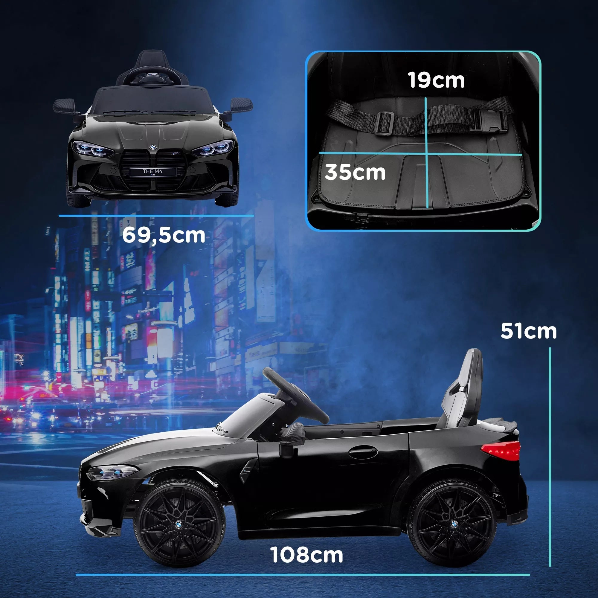Elektrinis vaikų automobilis BMW M4, garsas ir šviesa, 3–5 km/h, su nuotolinio valdymo pultu, skirtas 3–5 metų vaikams, juodos spalvos