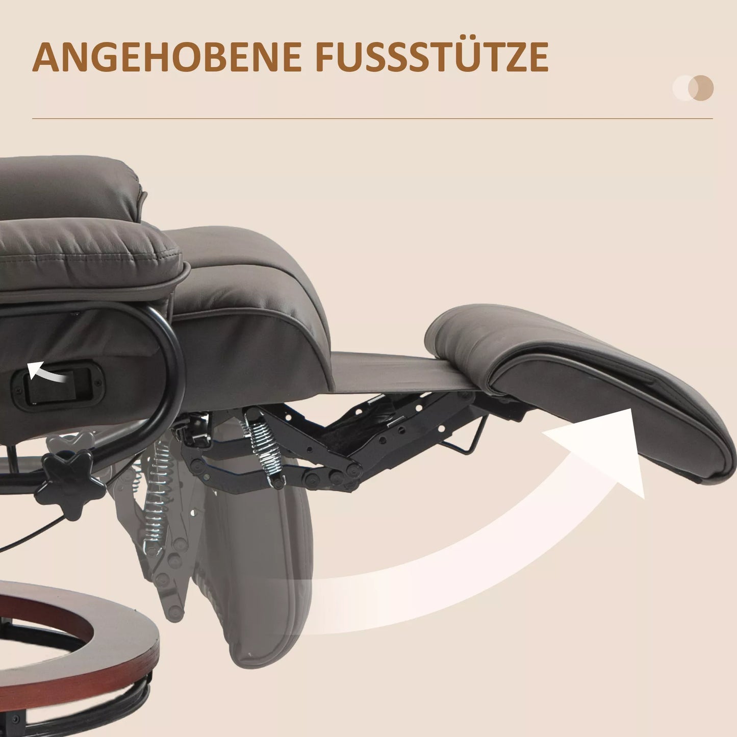 Relaksacinis krėslas su atlošimo funkcija, sukamasis, iki 150 kg, dirbtinės odos apmušalas, plieninis rėmas, rudas